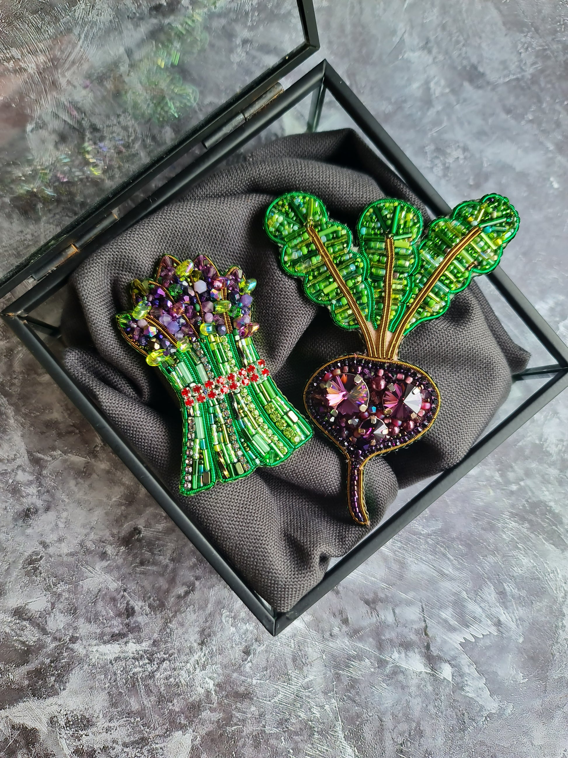 Asparagus Beaded Brooch