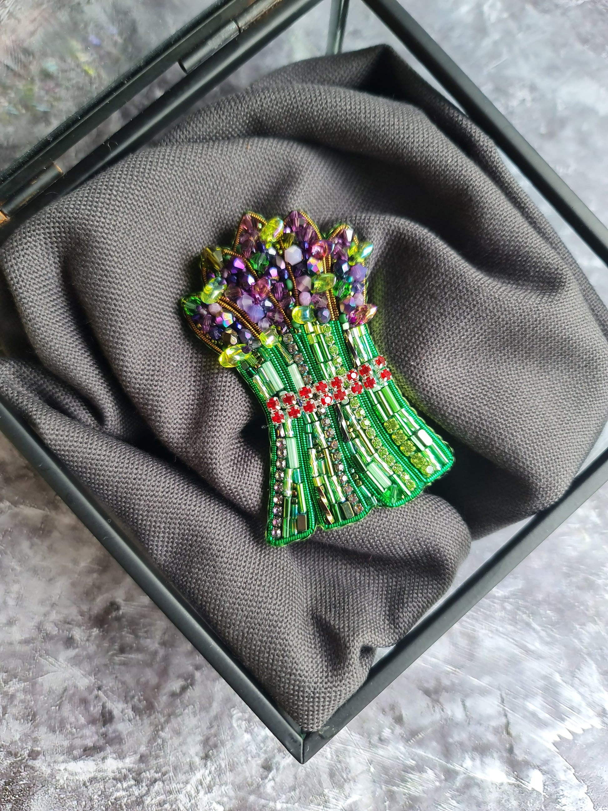 Asparagus Beaded Brooch