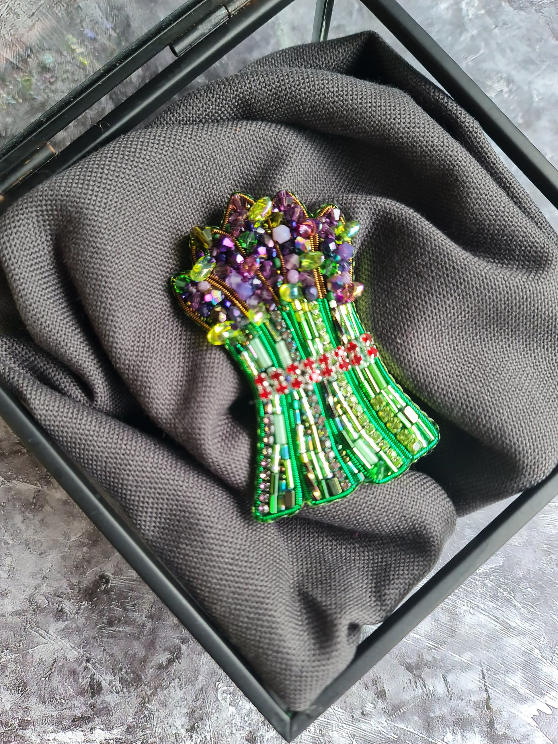 Asparagus Beaded Brooch