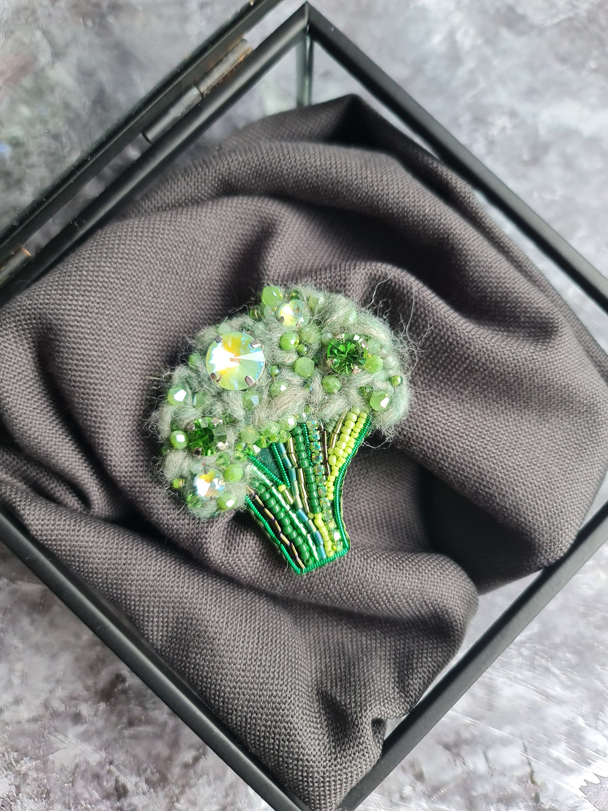 Small Broccoli Beaded Brooch