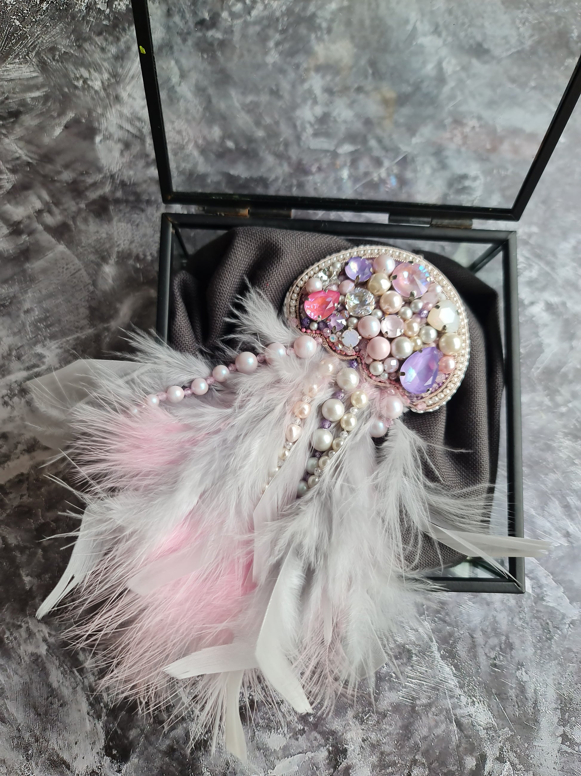 Pink Feather Jellyfish Beaded Brooch