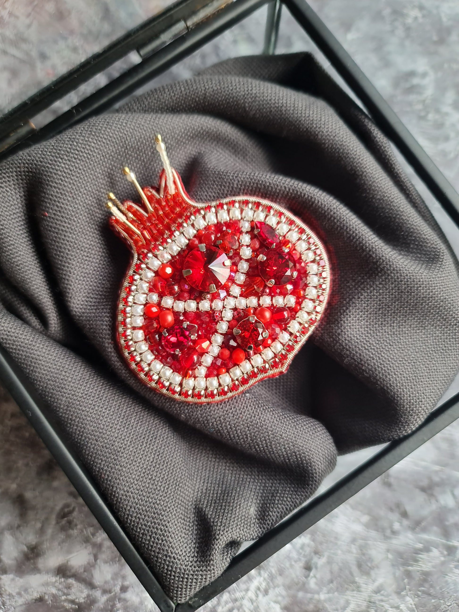 Pomegranate Beaded Brooch