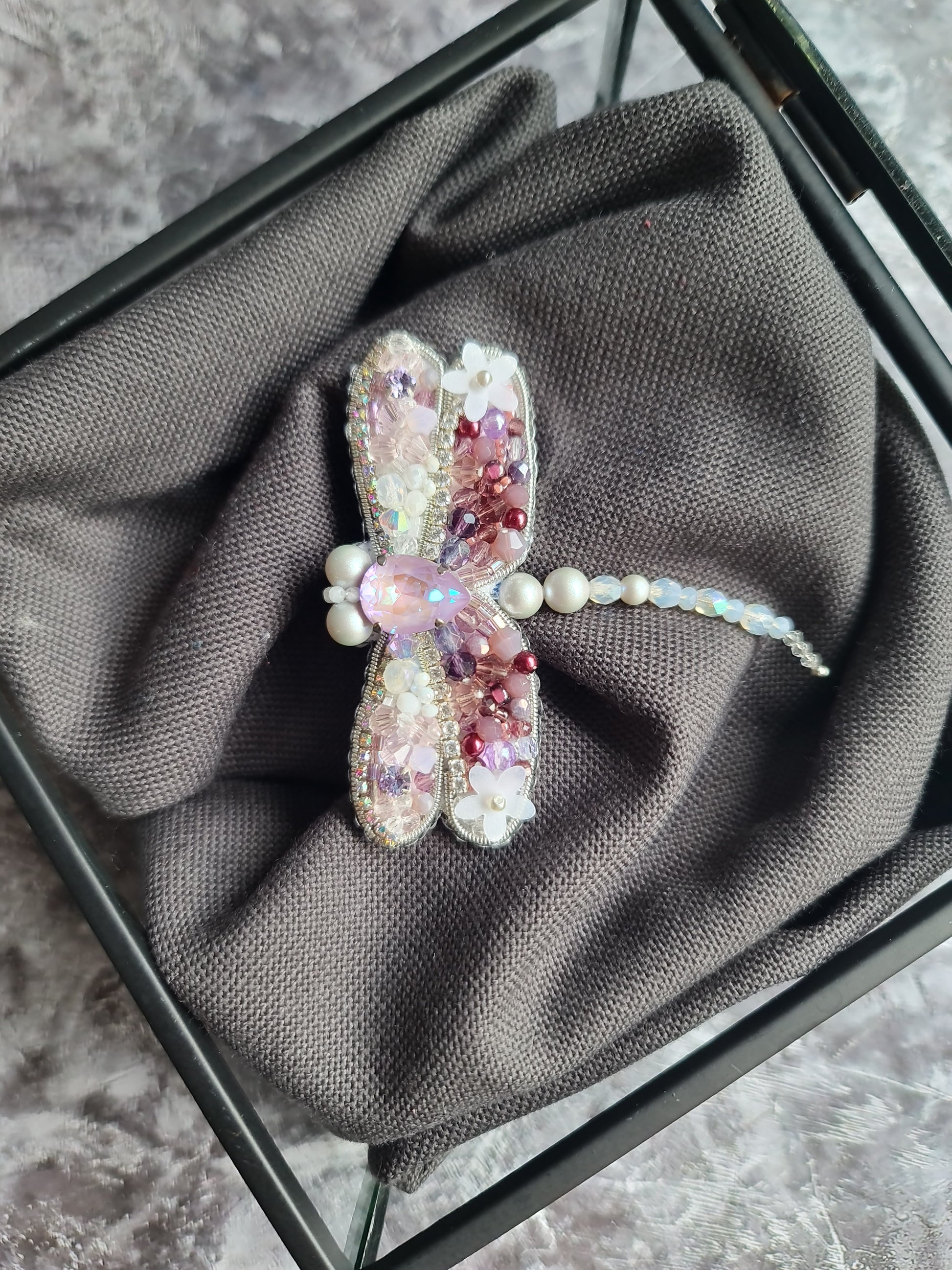 Purple Dragonfly Beaded Brooch