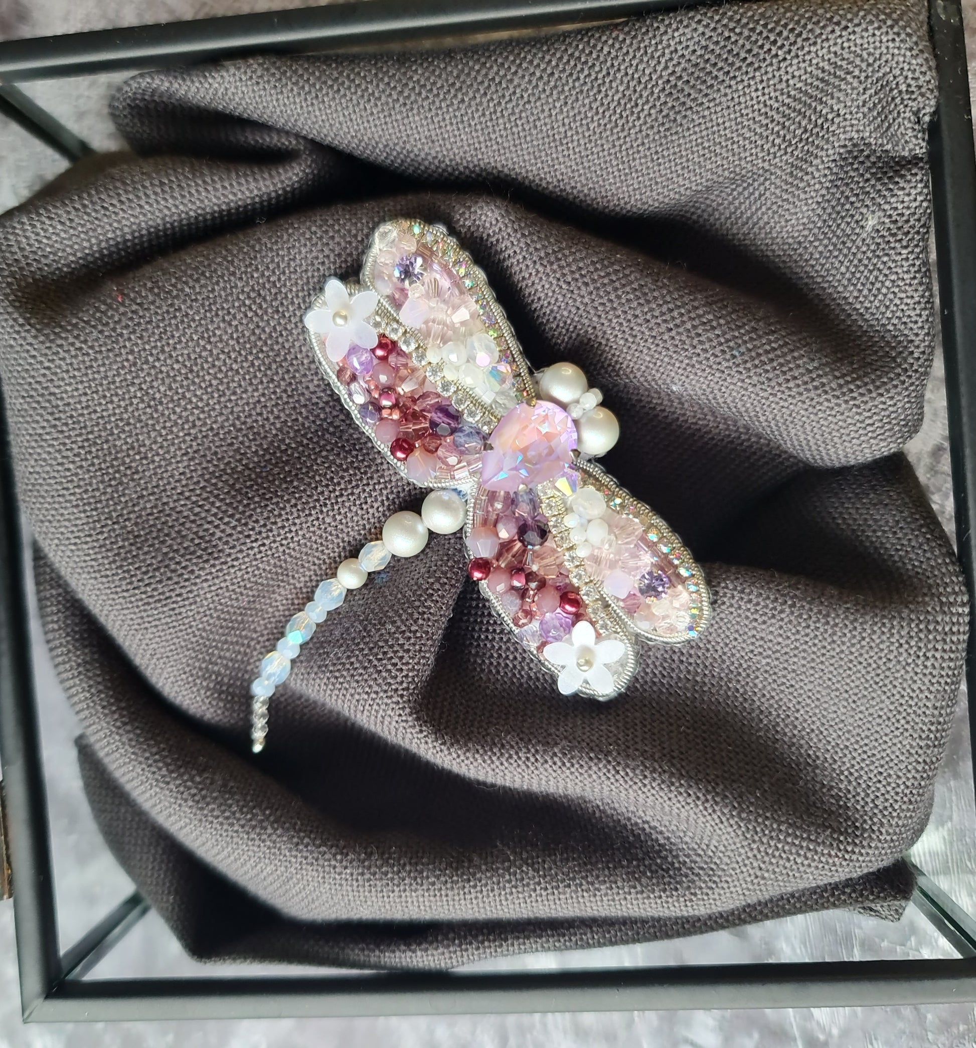 Purple Dragonfly Beaded Brooch