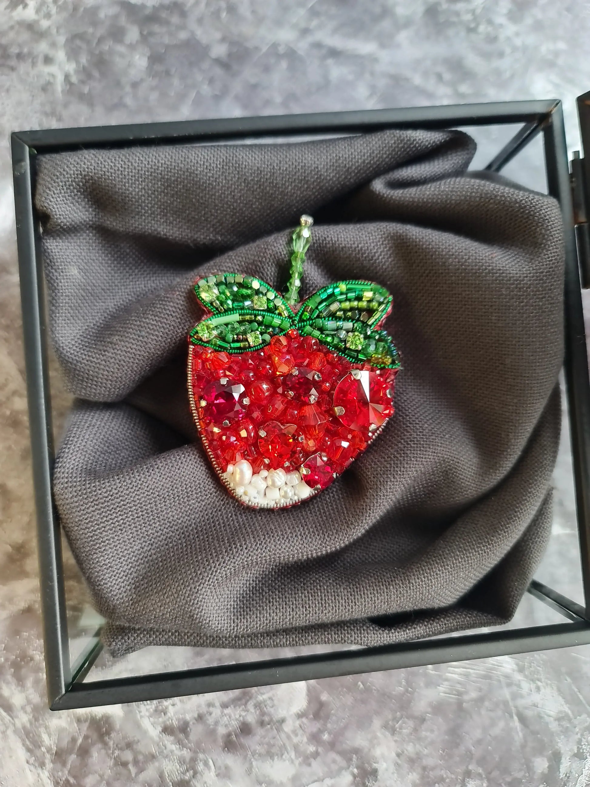 Red Strawberry Beaded Brooch