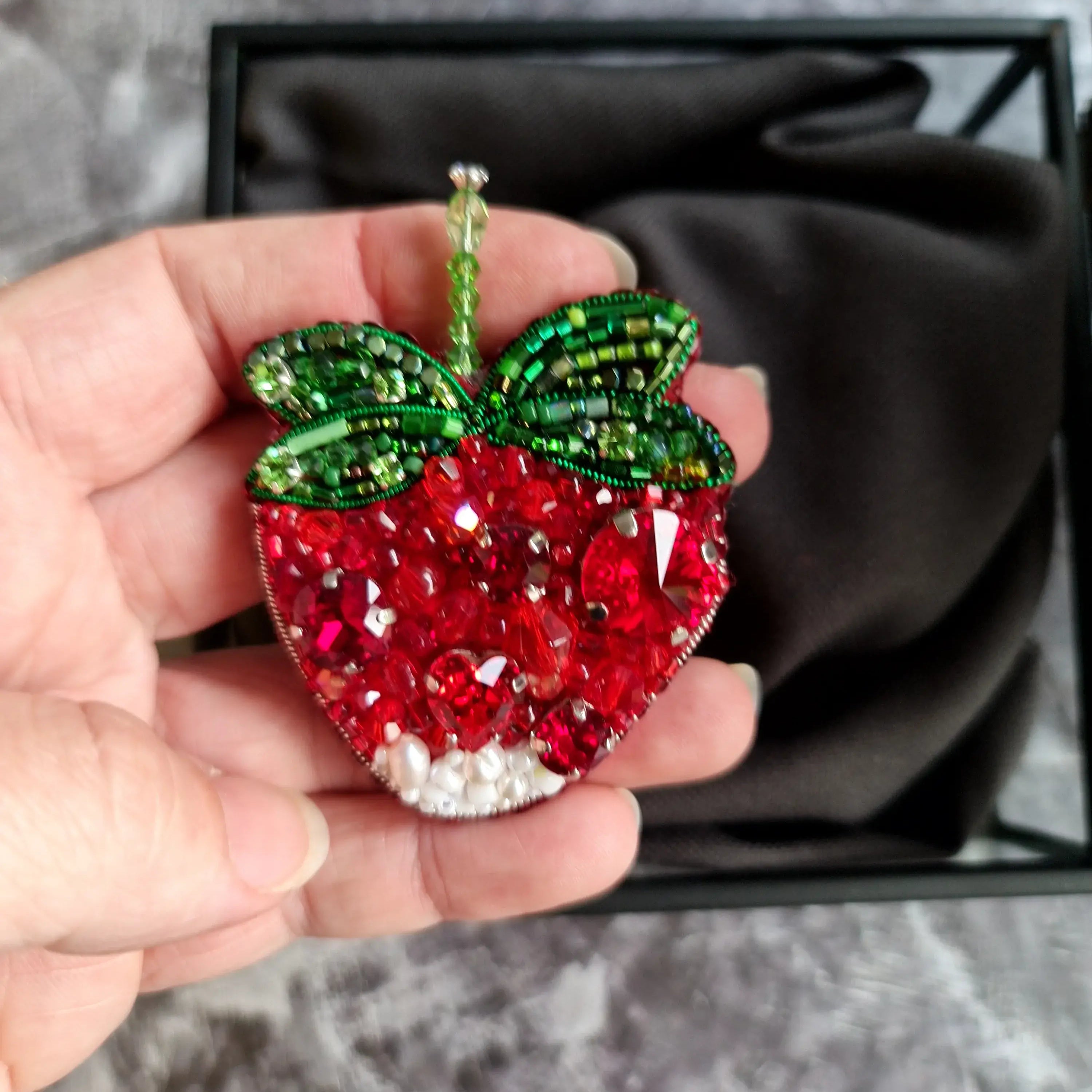 Red Strawberry Beaded Brooch