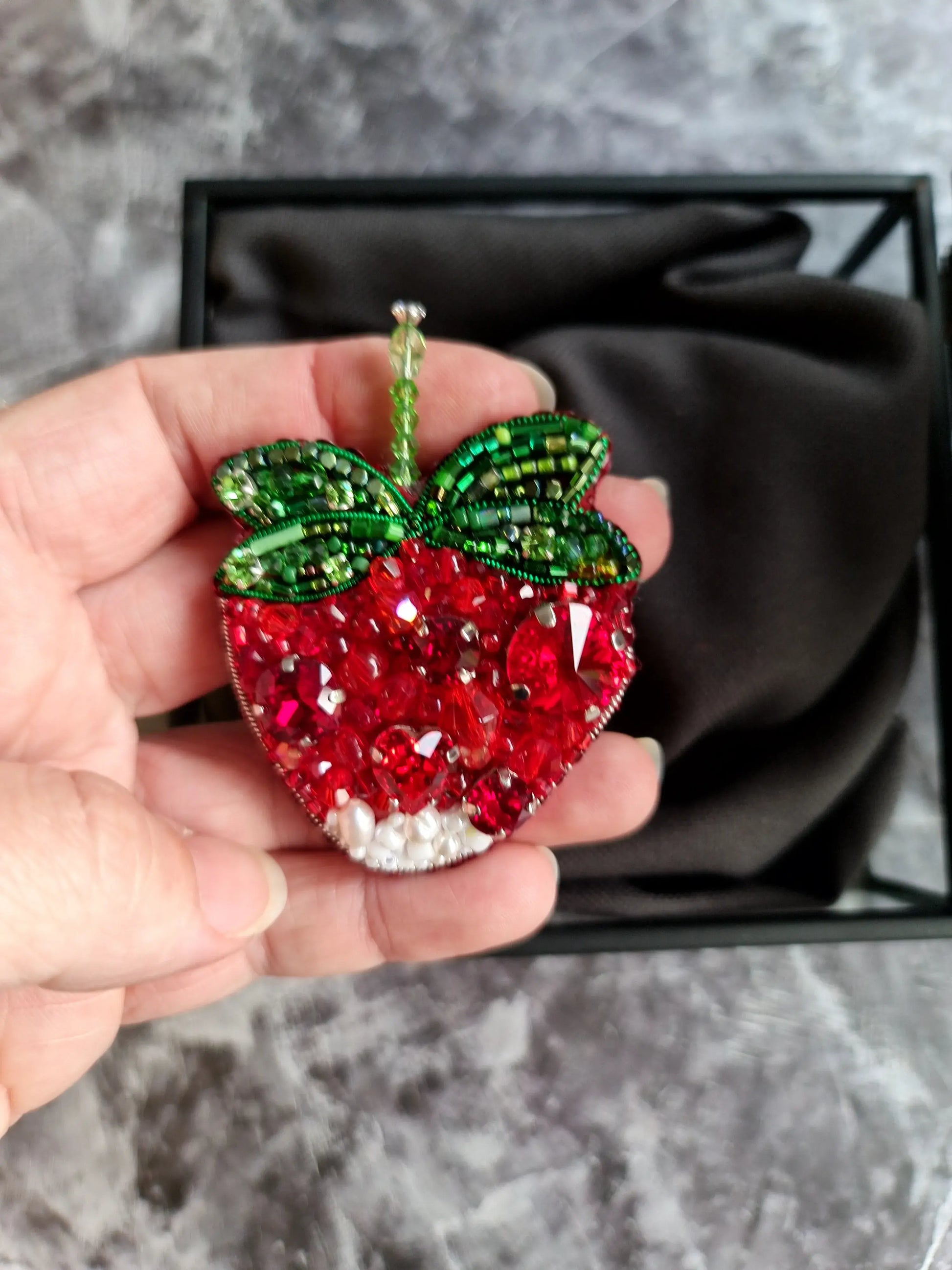 Red Strawberry Beaded Brooch
