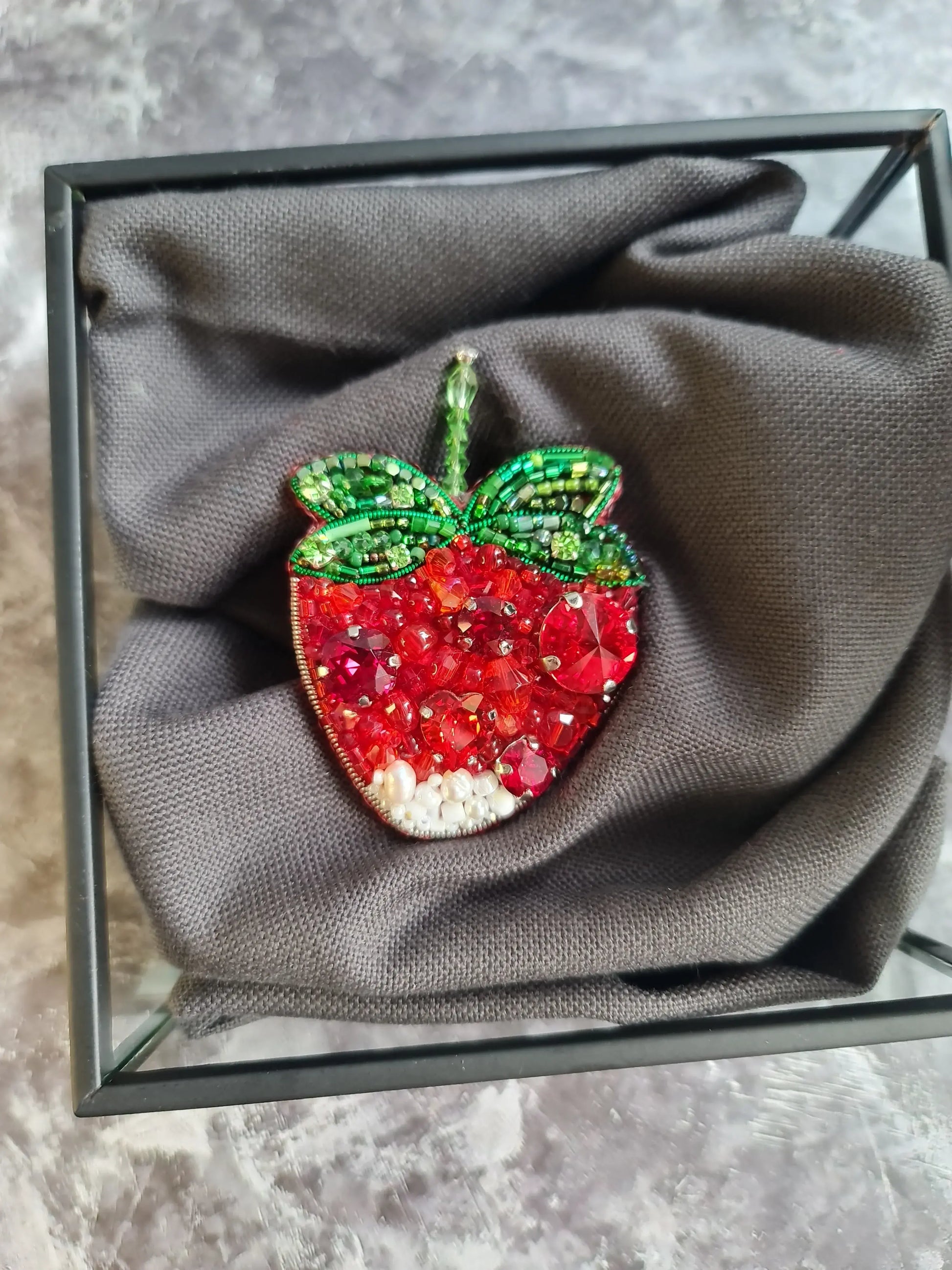 Red Strawberry Beaded Brooch