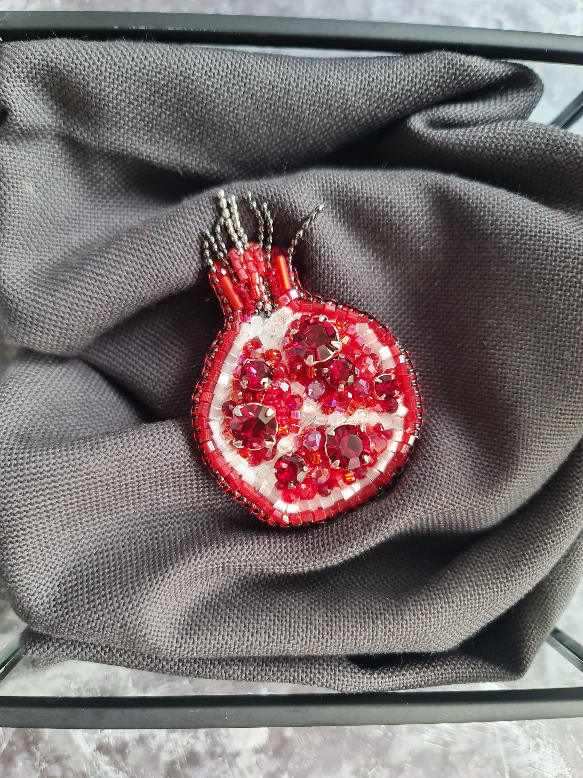 Pomegranate Beaded Brooch