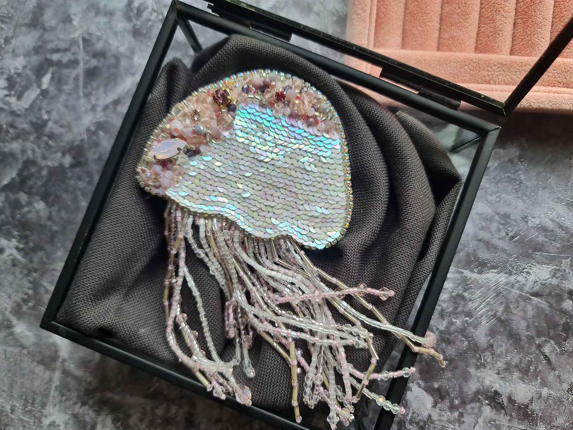 Pink Jellyfish Beaded Brooch or Keychain