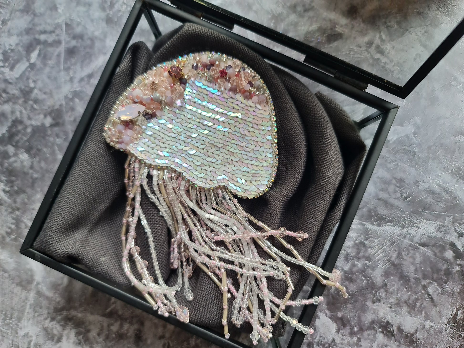 Pink Jellyfish Beaded Brooch or Keychain