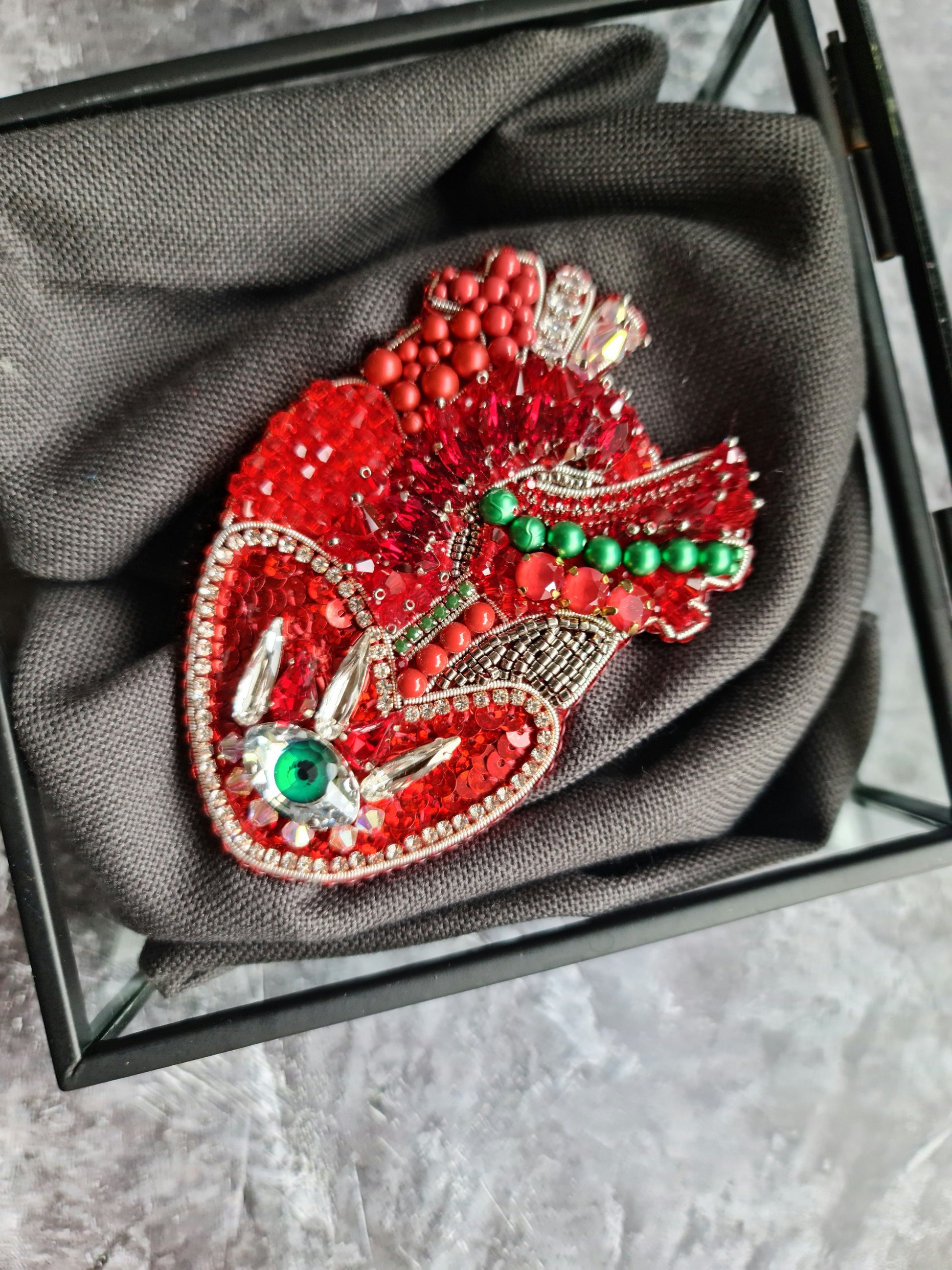 Red Anatomical Heart Eye Brooch