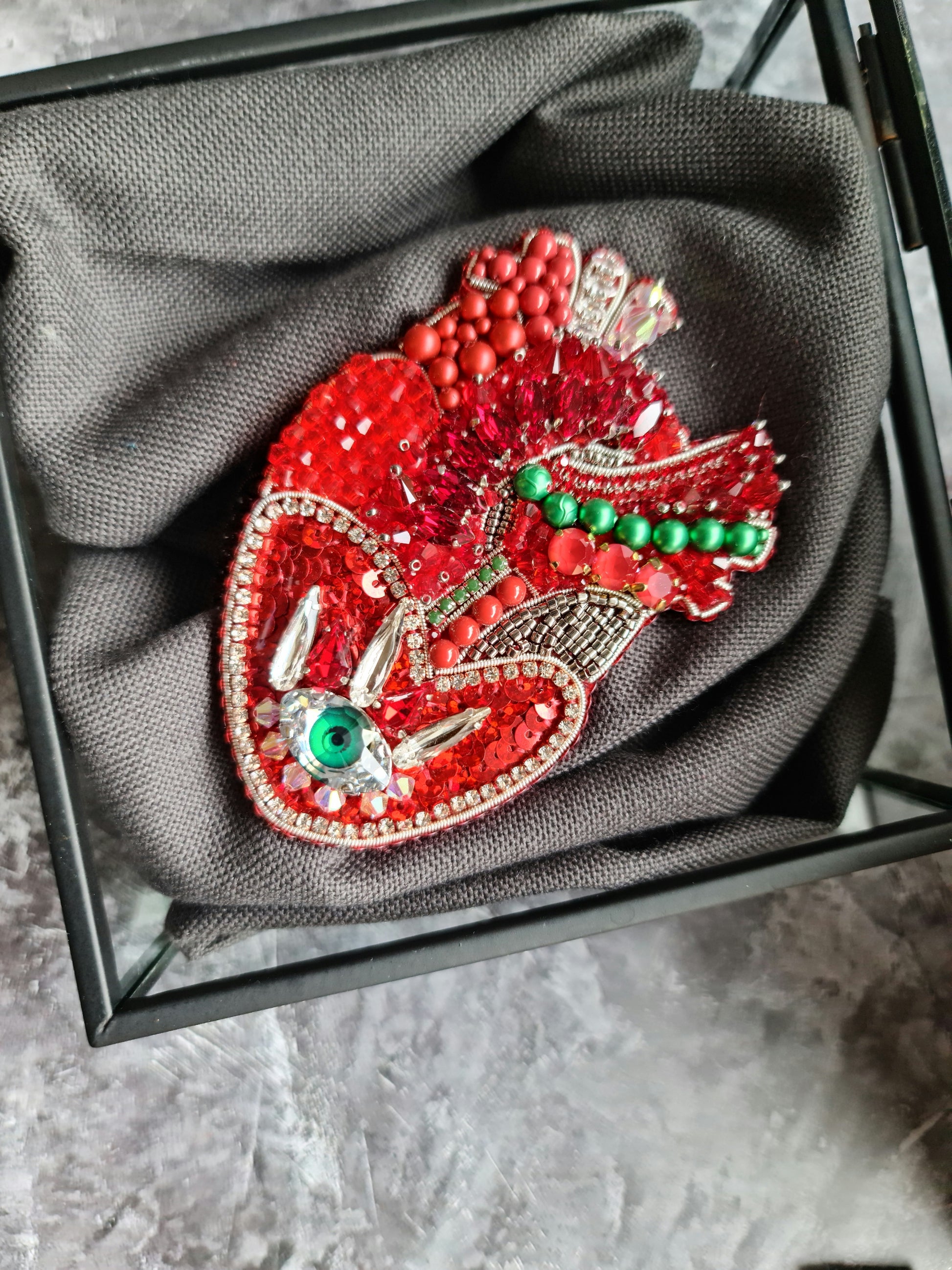 Red Anatomical Heart Eye Brooch