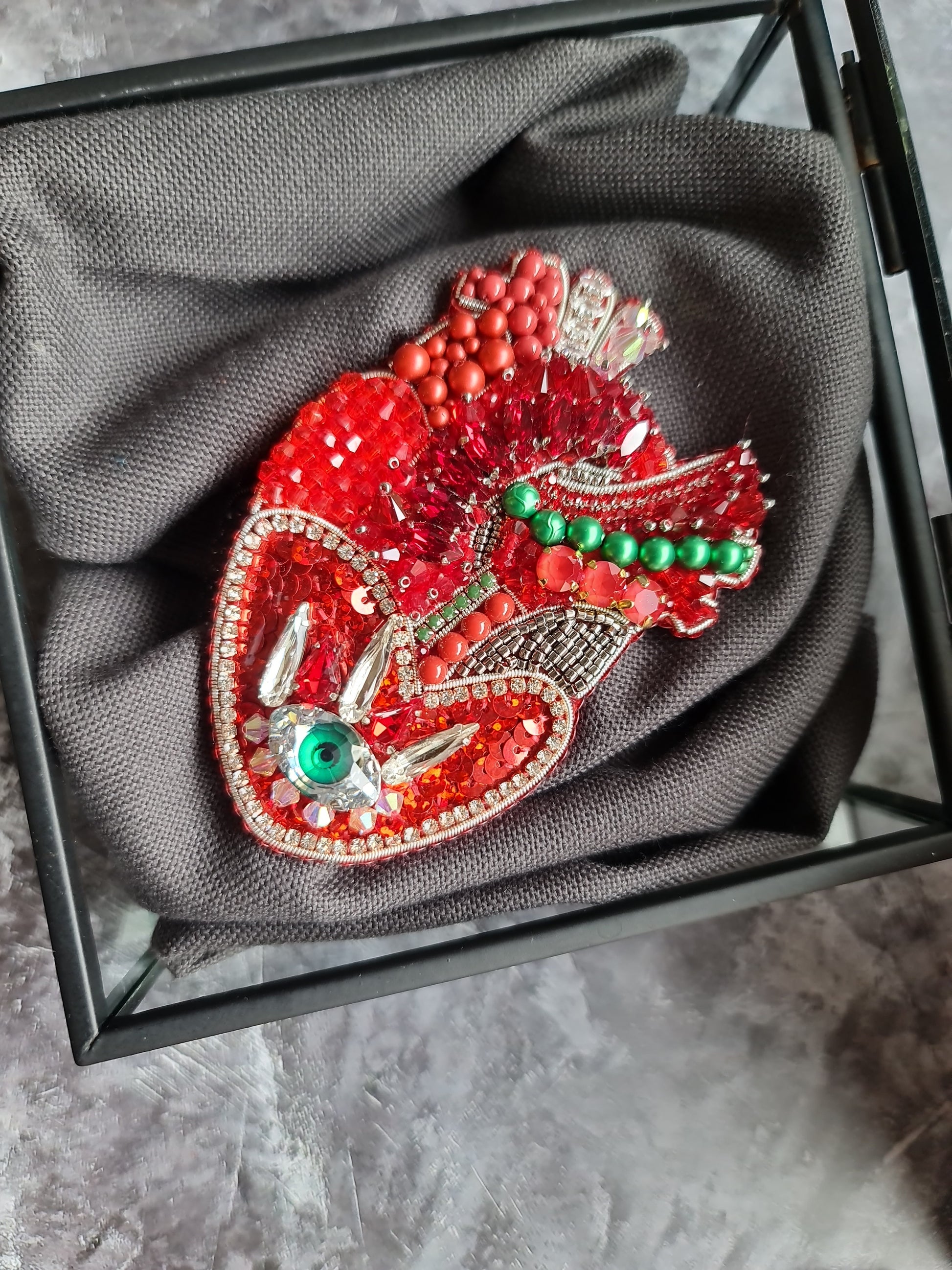 Red Anatomical Heart Eye Brooch