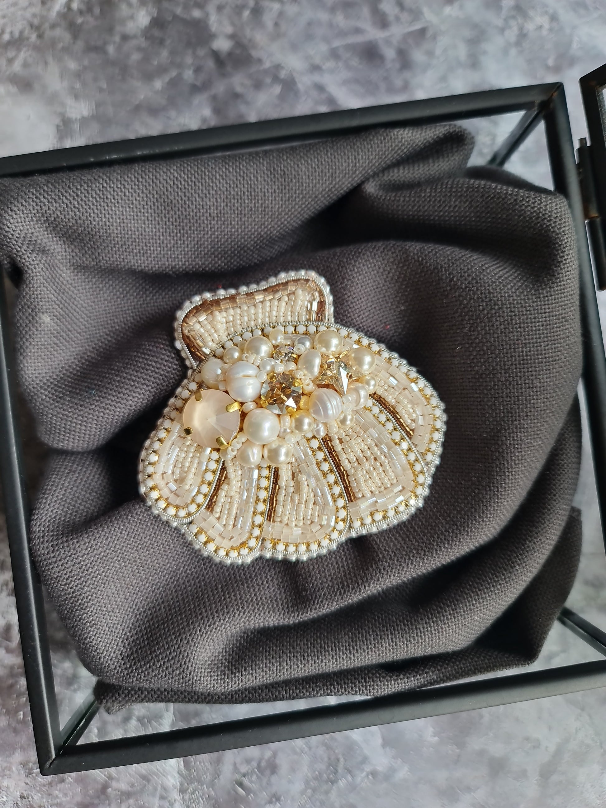 Pearl Shell Beaded Brooch