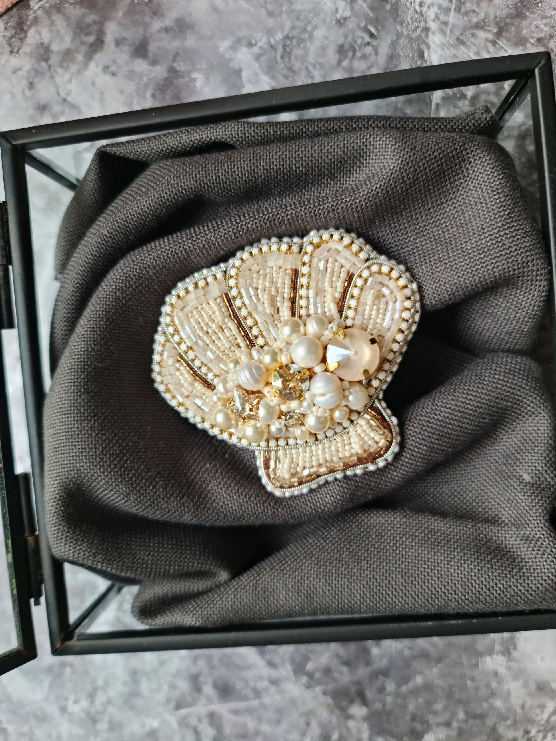 Pearl Shell Beaded Brooch