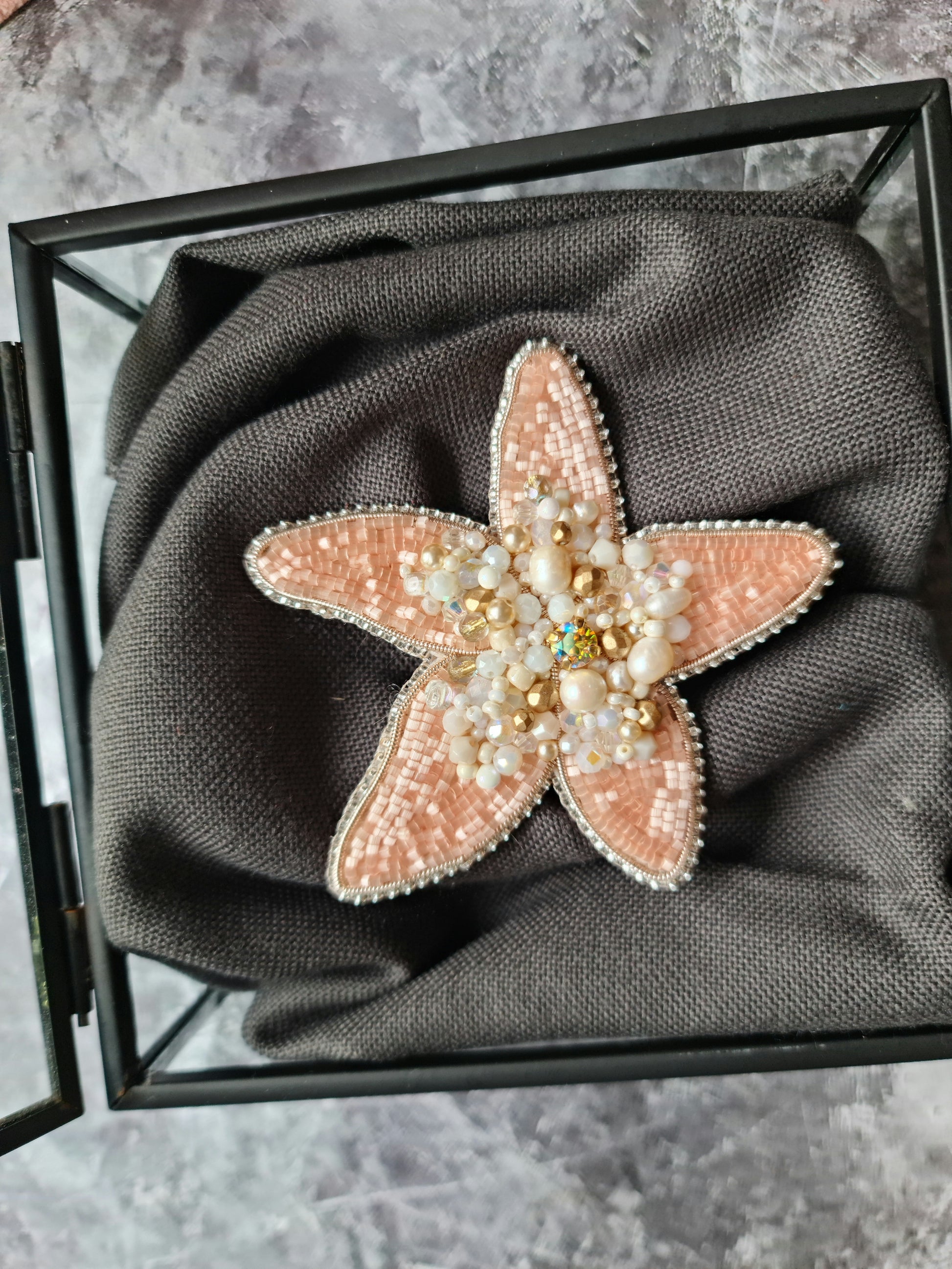 Peach Starfish Beaded Brooch