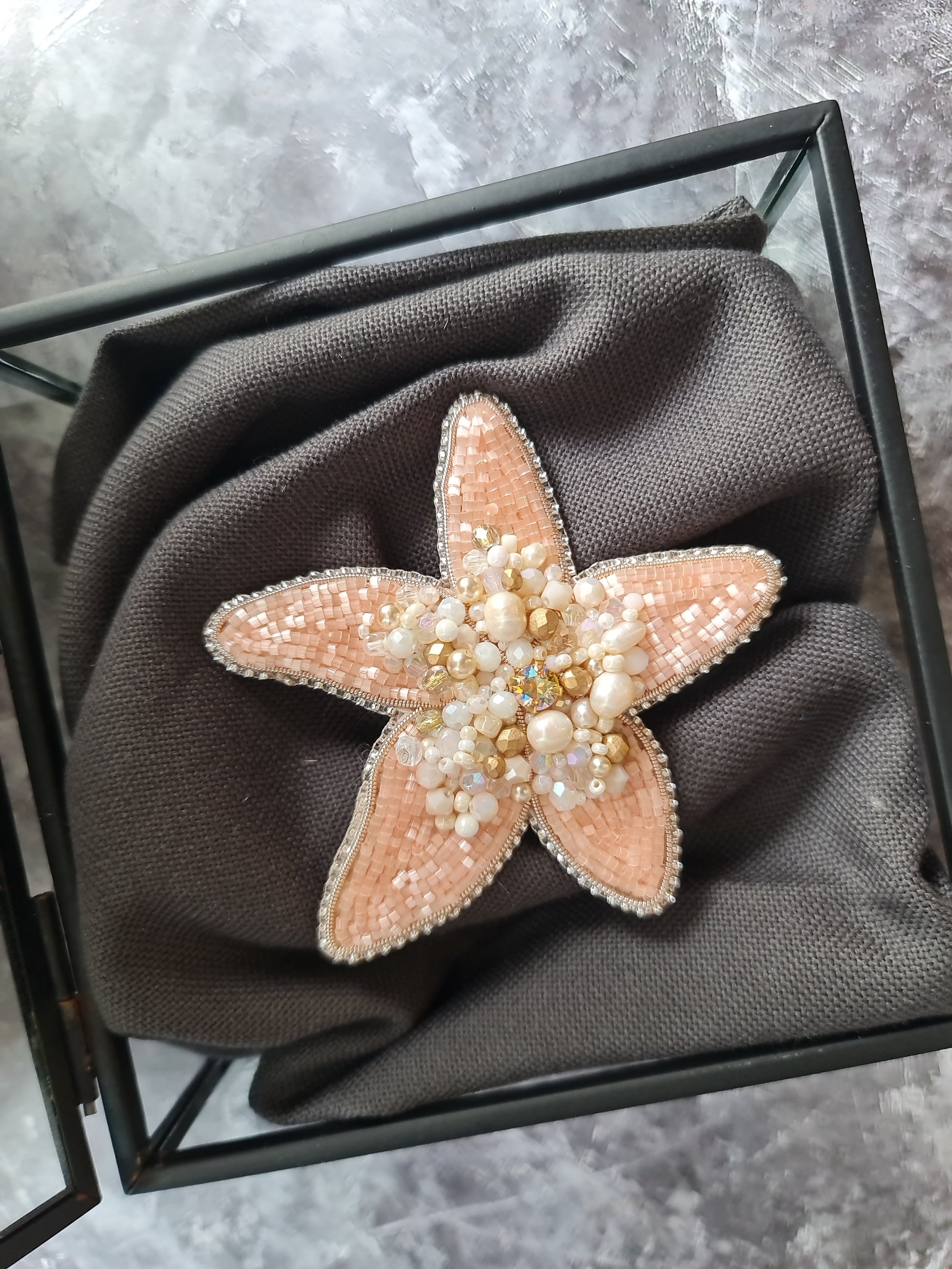 Peach Starfish Beaded Brooch