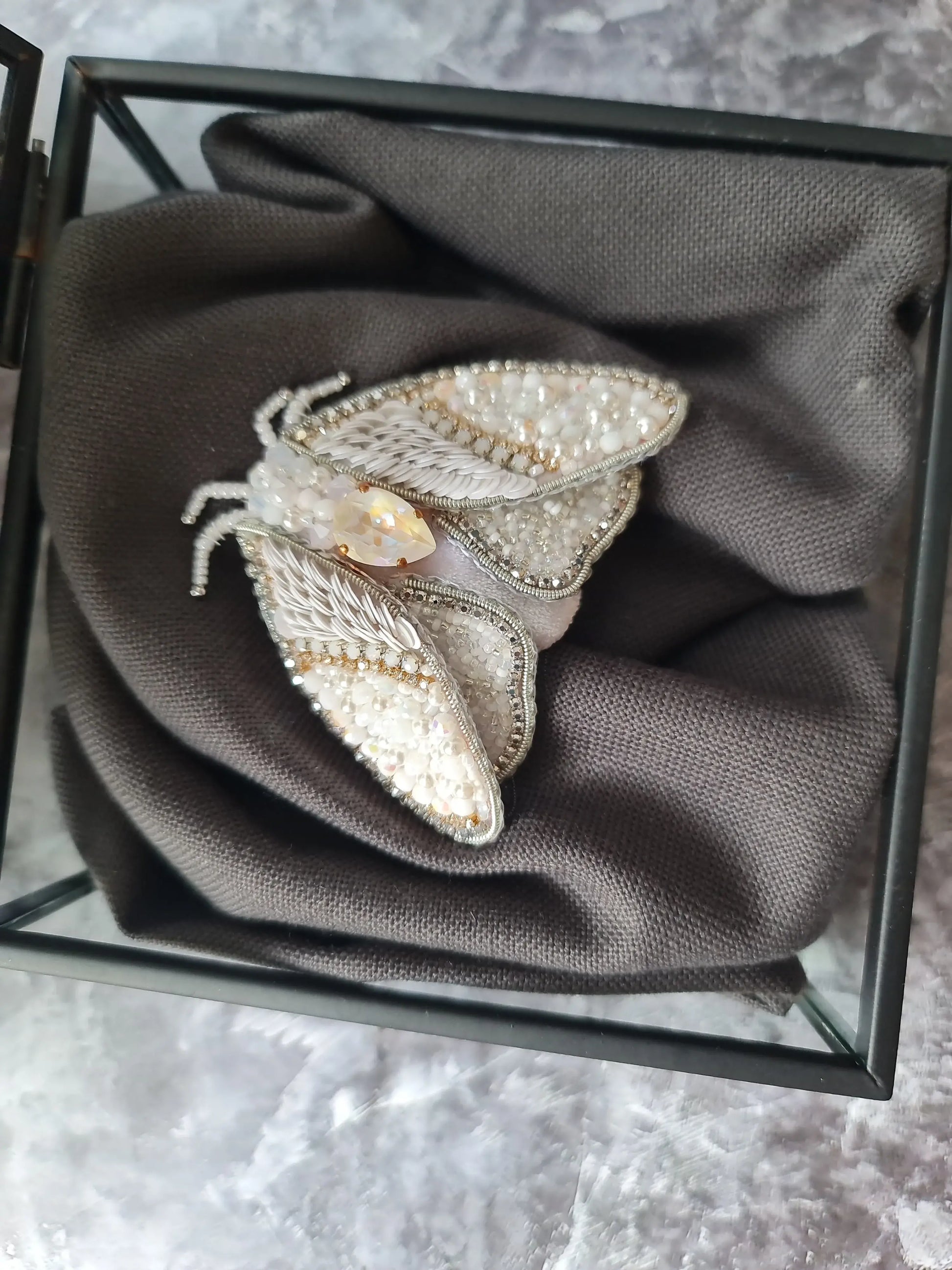 Mystic Green Moth Beaded Brooch