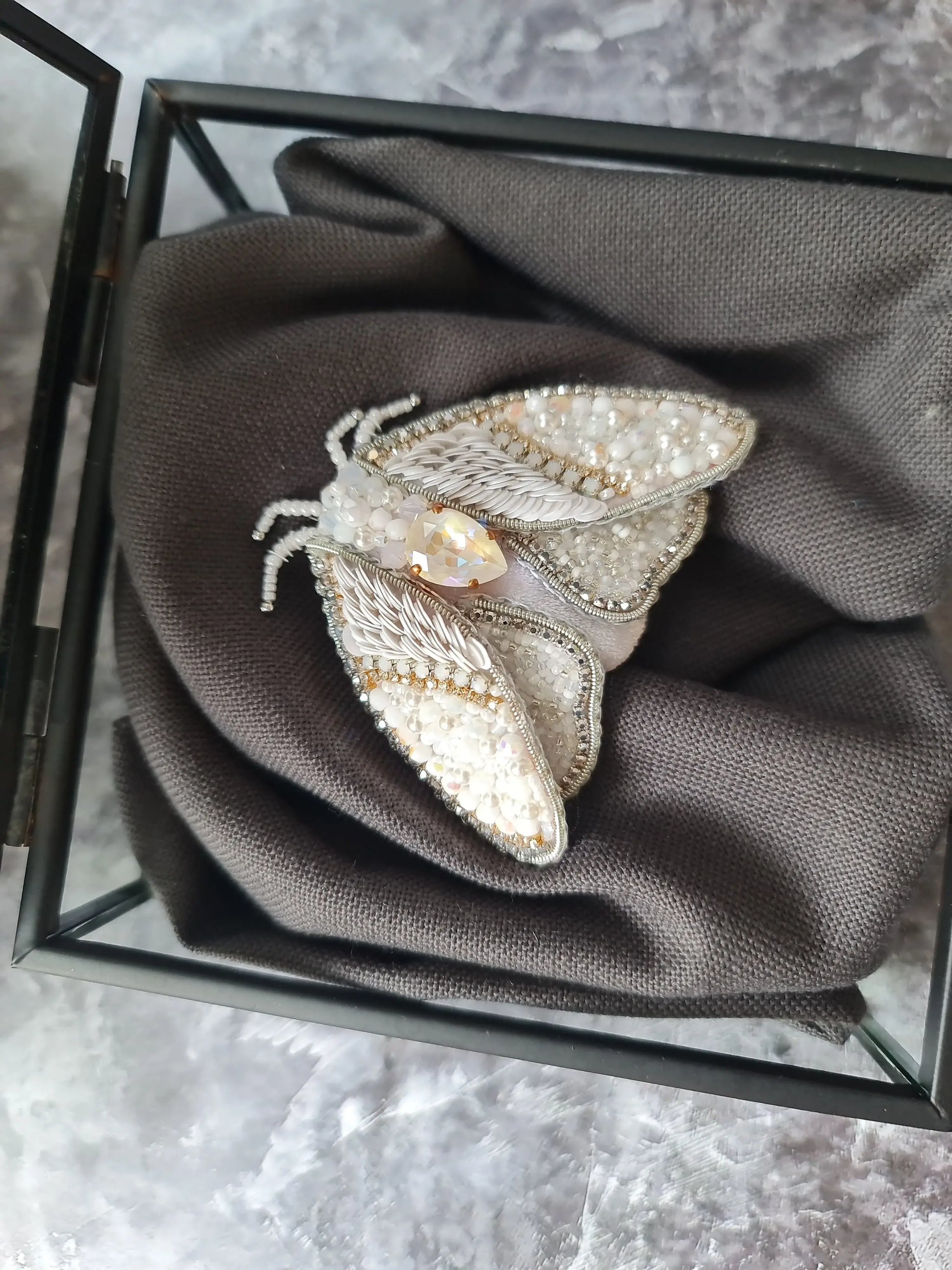 Mystic Green Moth Beaded Brooch
