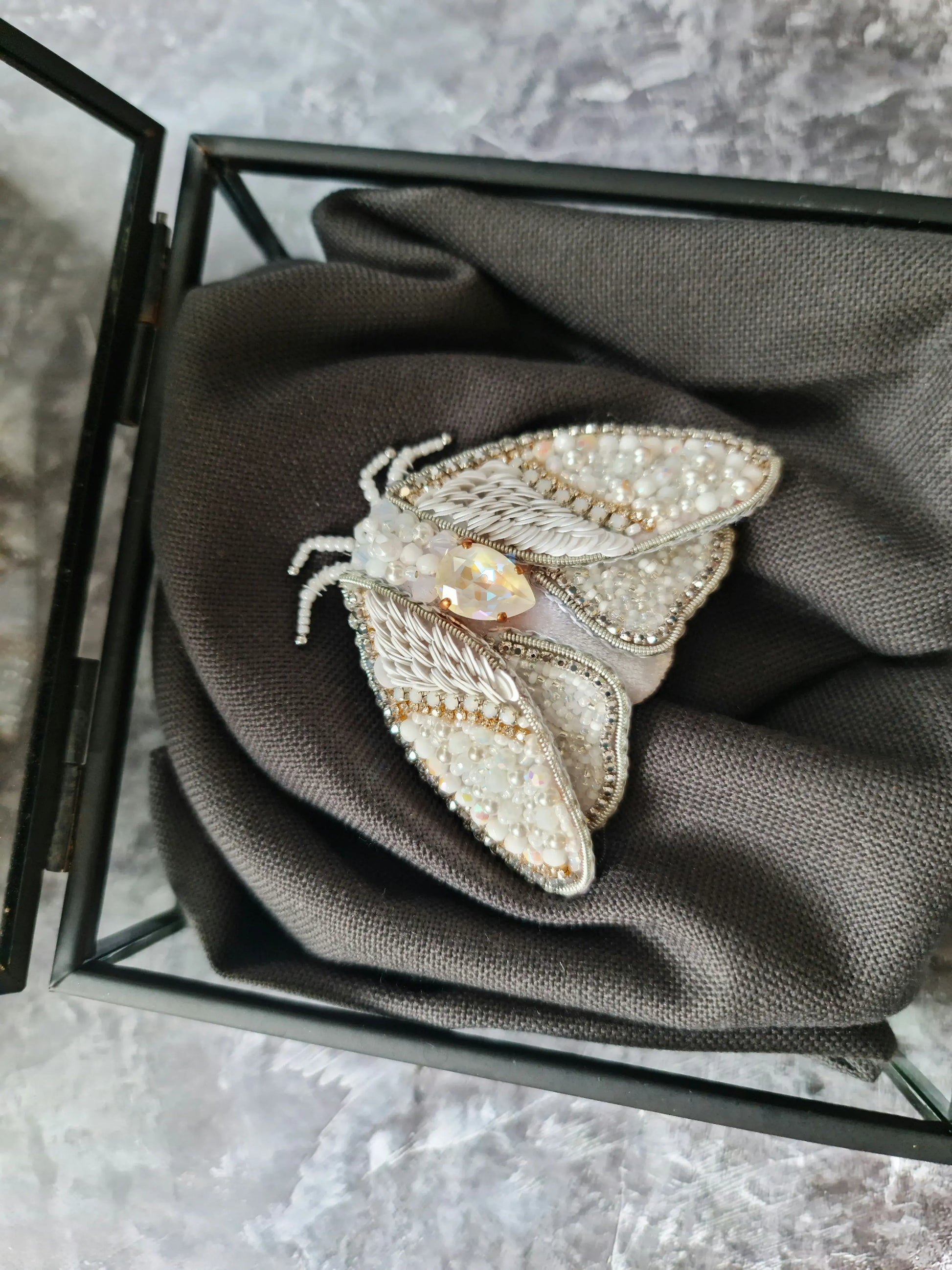 Mystic Green Moth Beaded Brooch