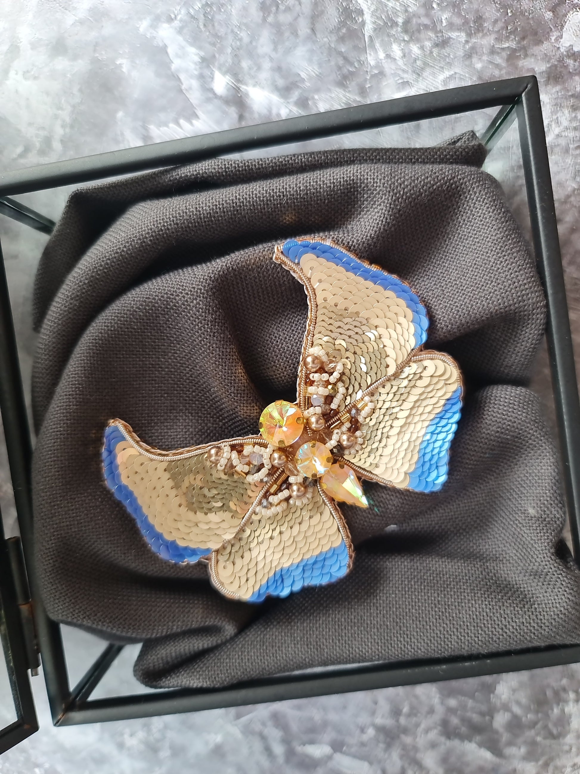 Gold Butterfly Beaded Brooch