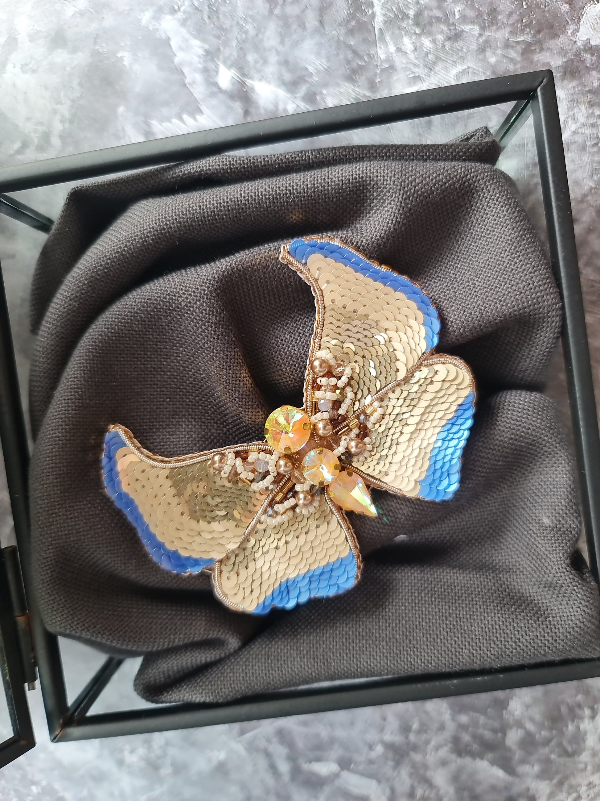 Gold Butterfly Beaded Brooch