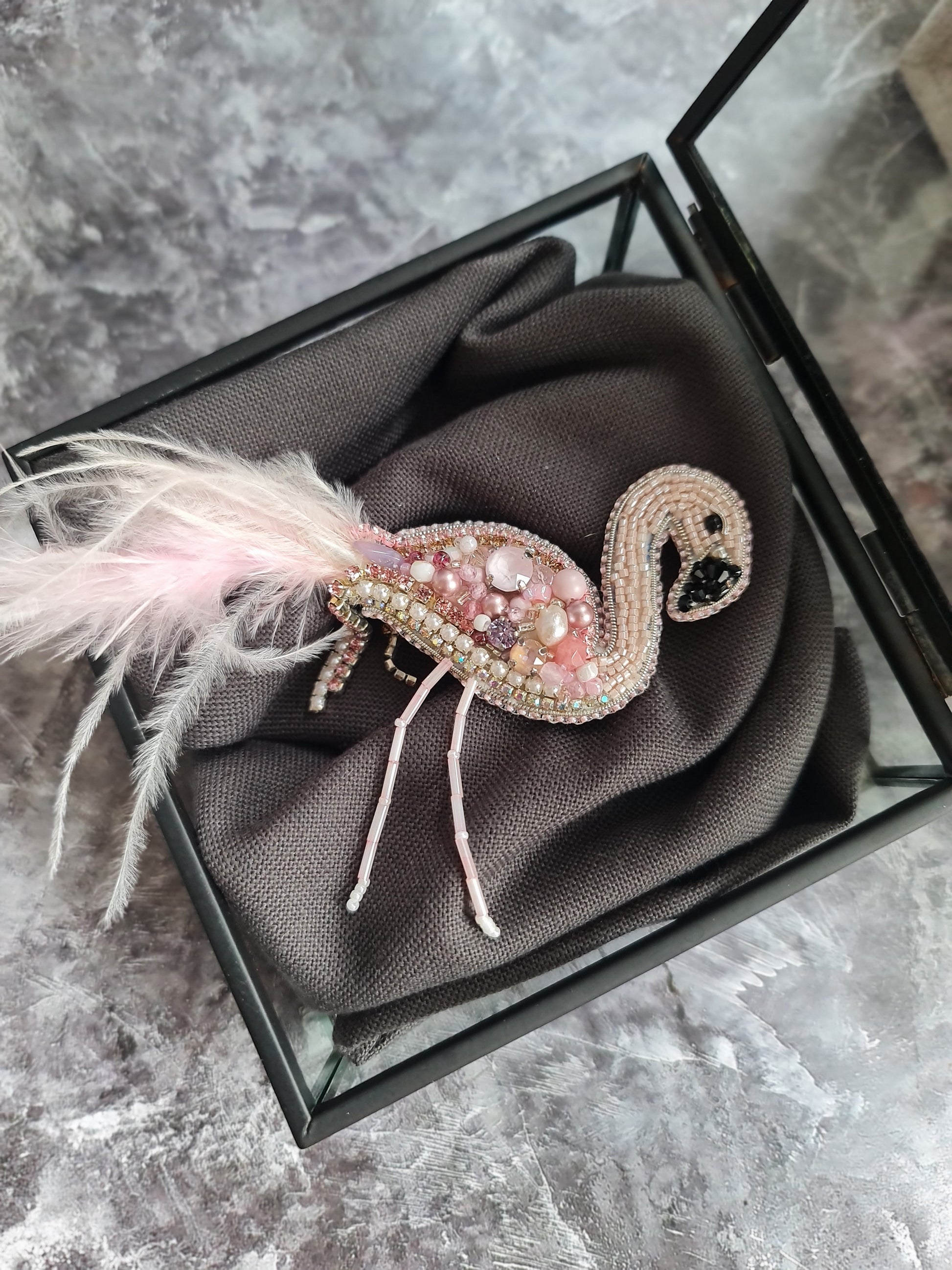 Flamingo Beaded Brooch
