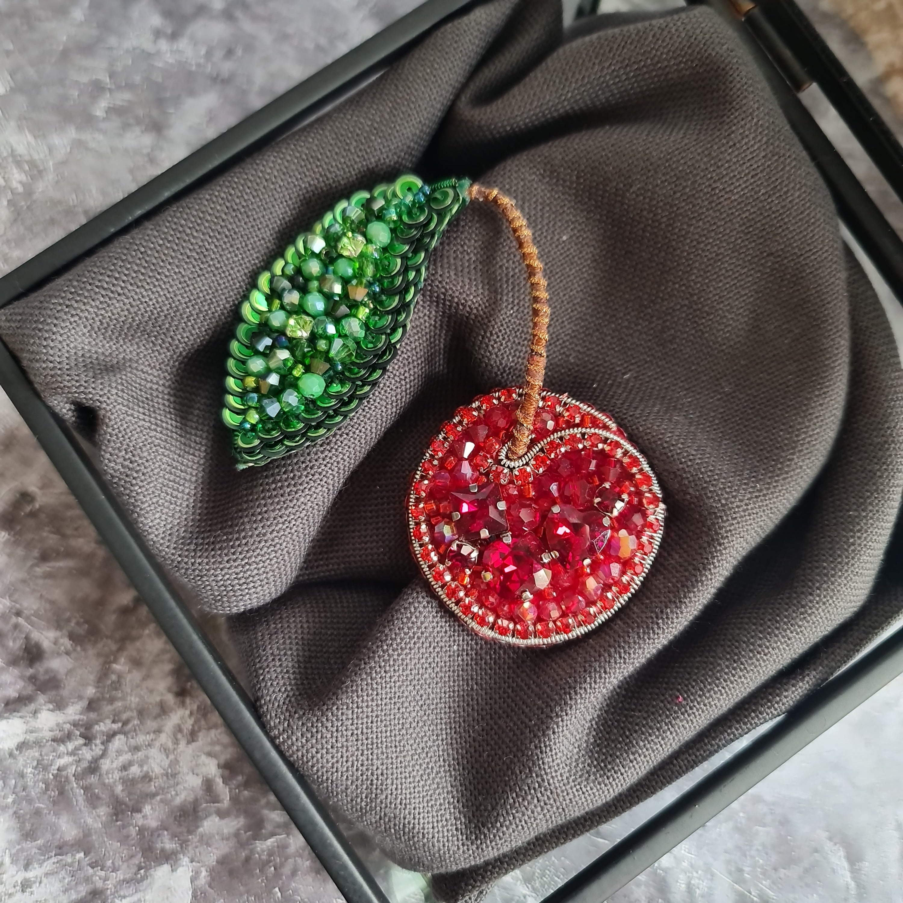 Red Cherry Beaded Brooch