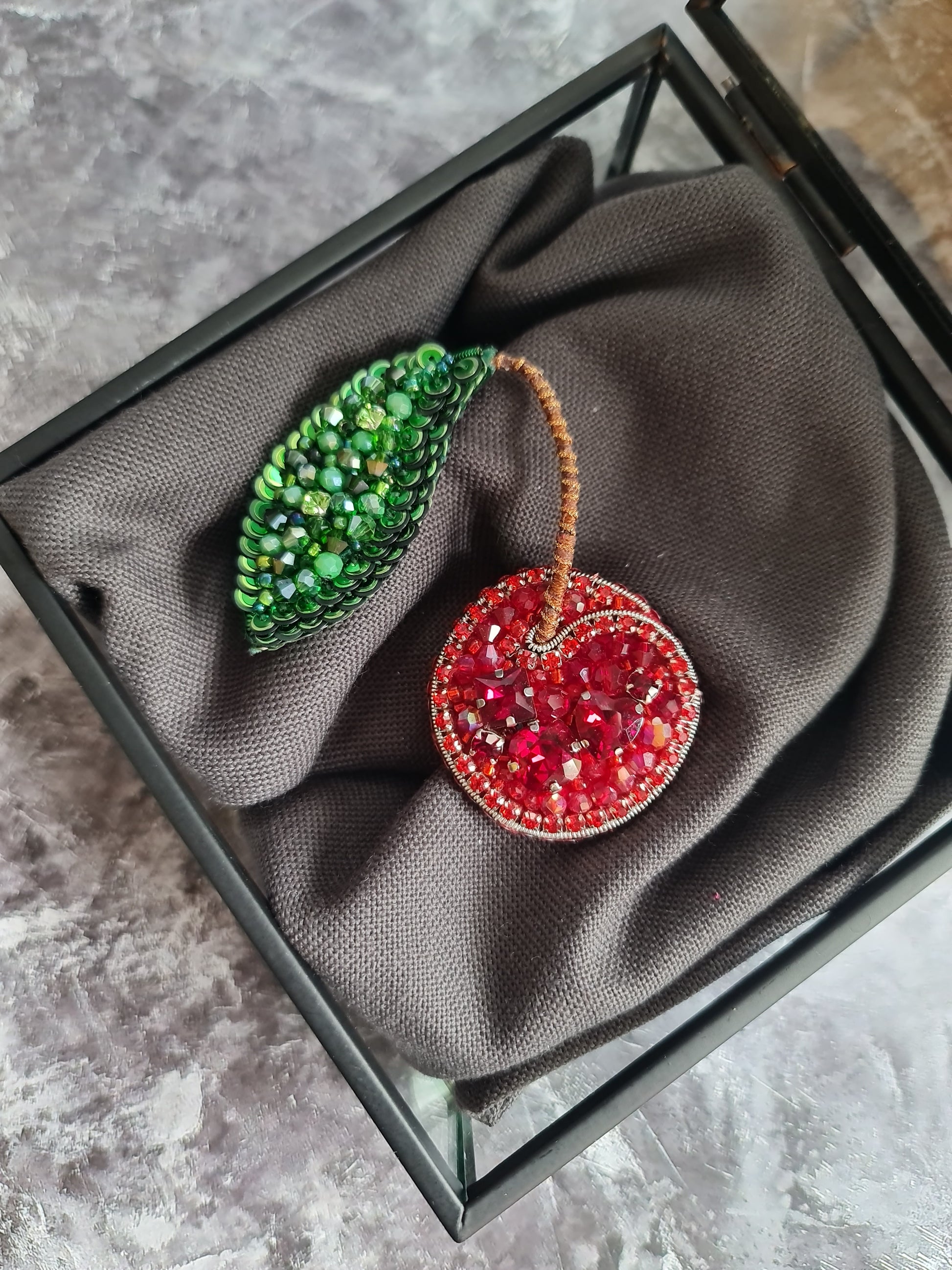 Red Cherry Beaded Brooch