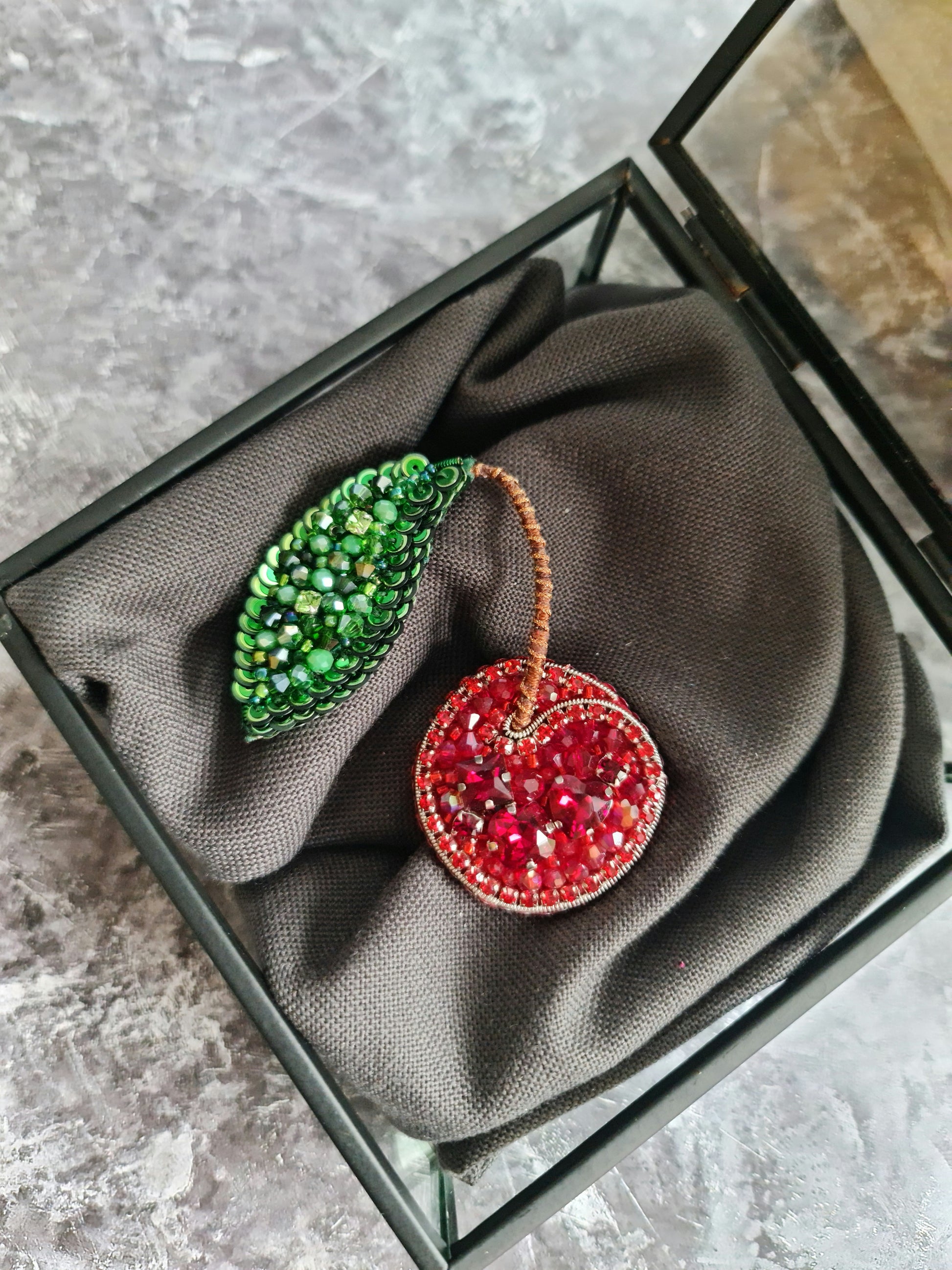 Red Cherry Beaded Brooch