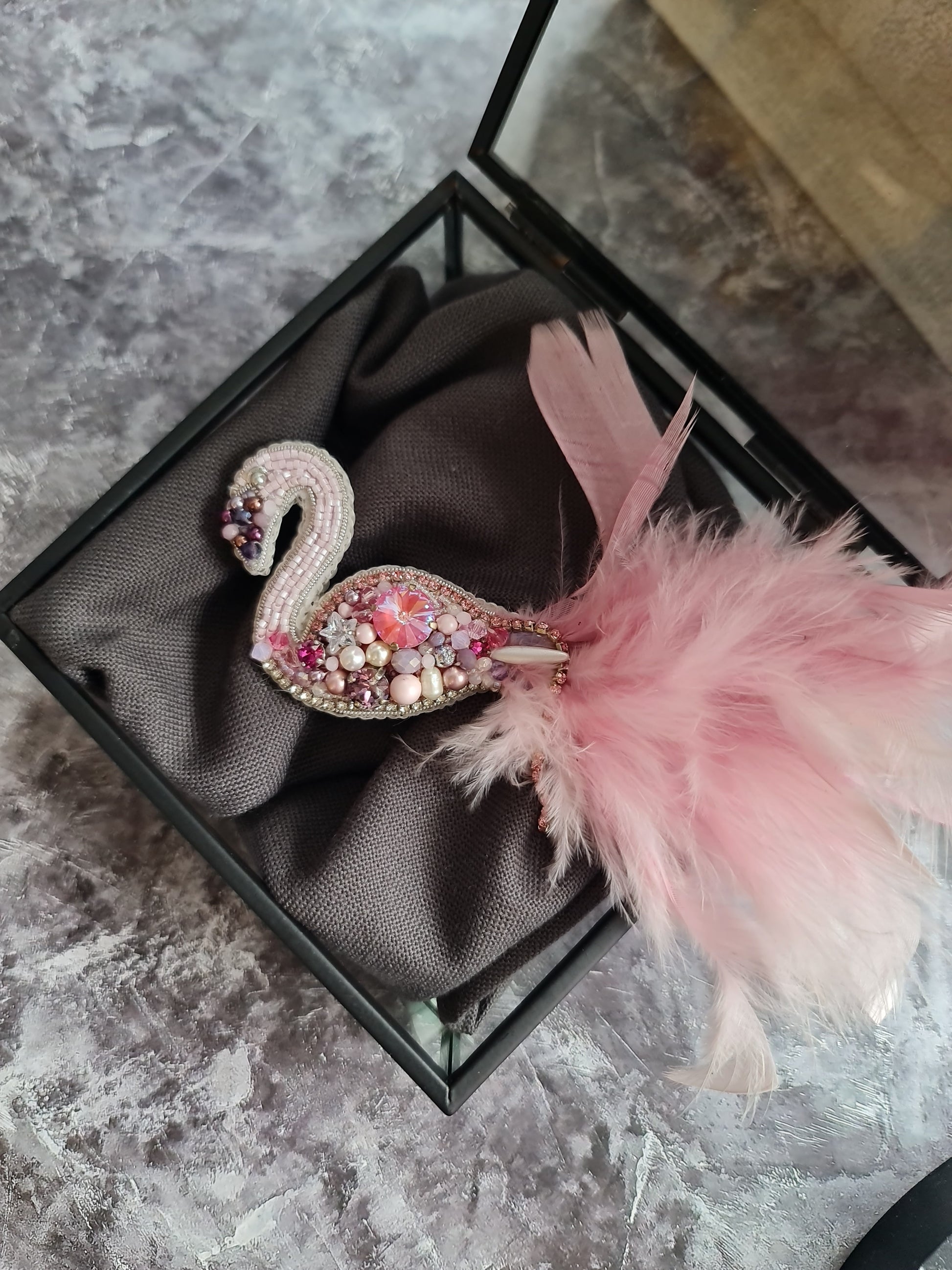 Flamingo Beaded Brooch