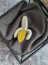 Mini banana beaded brooch hand embroidered with yellow and white beads