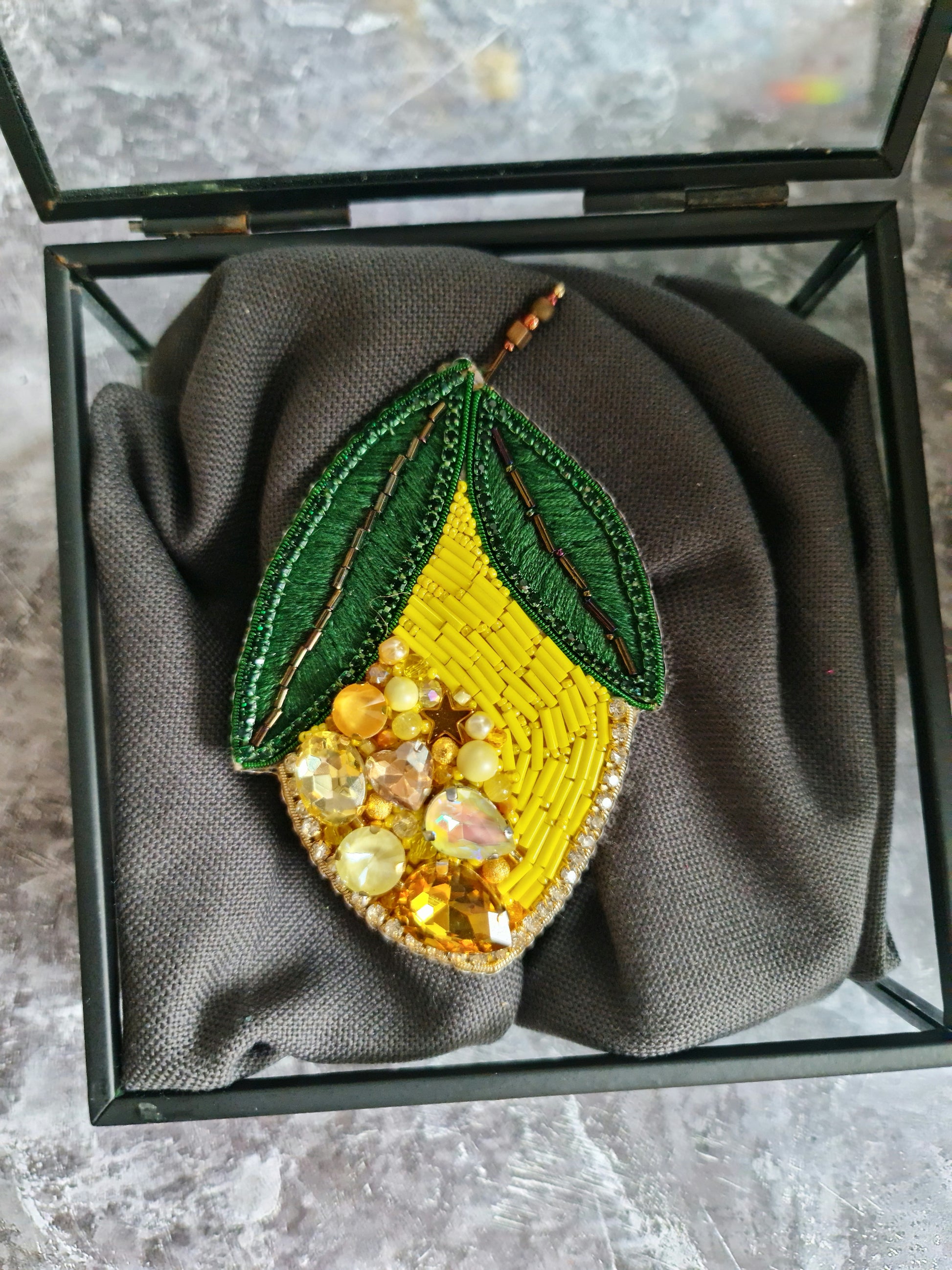 Large Lemon Beaded Brooch