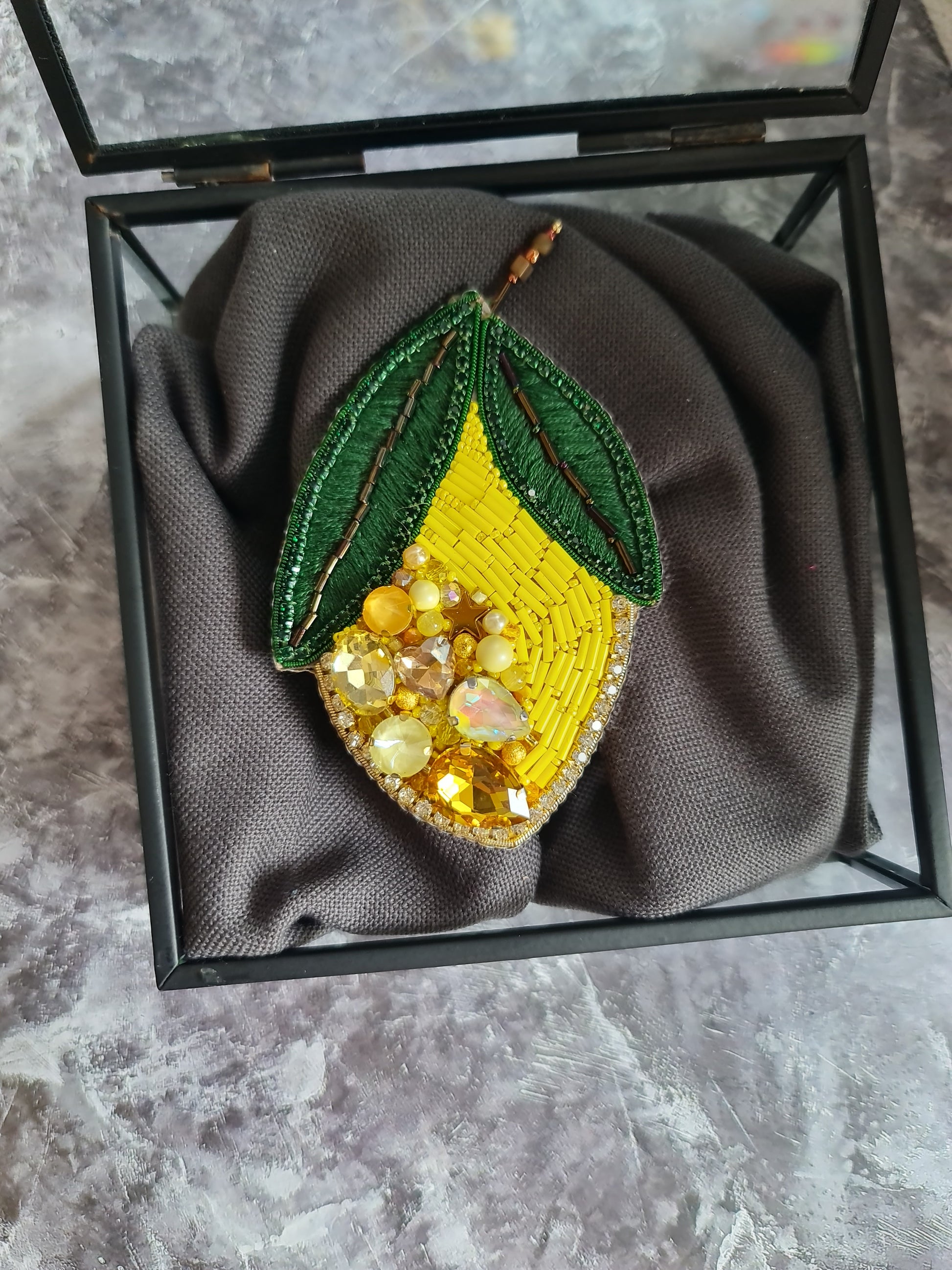 Large Lemon Beaded Brooch