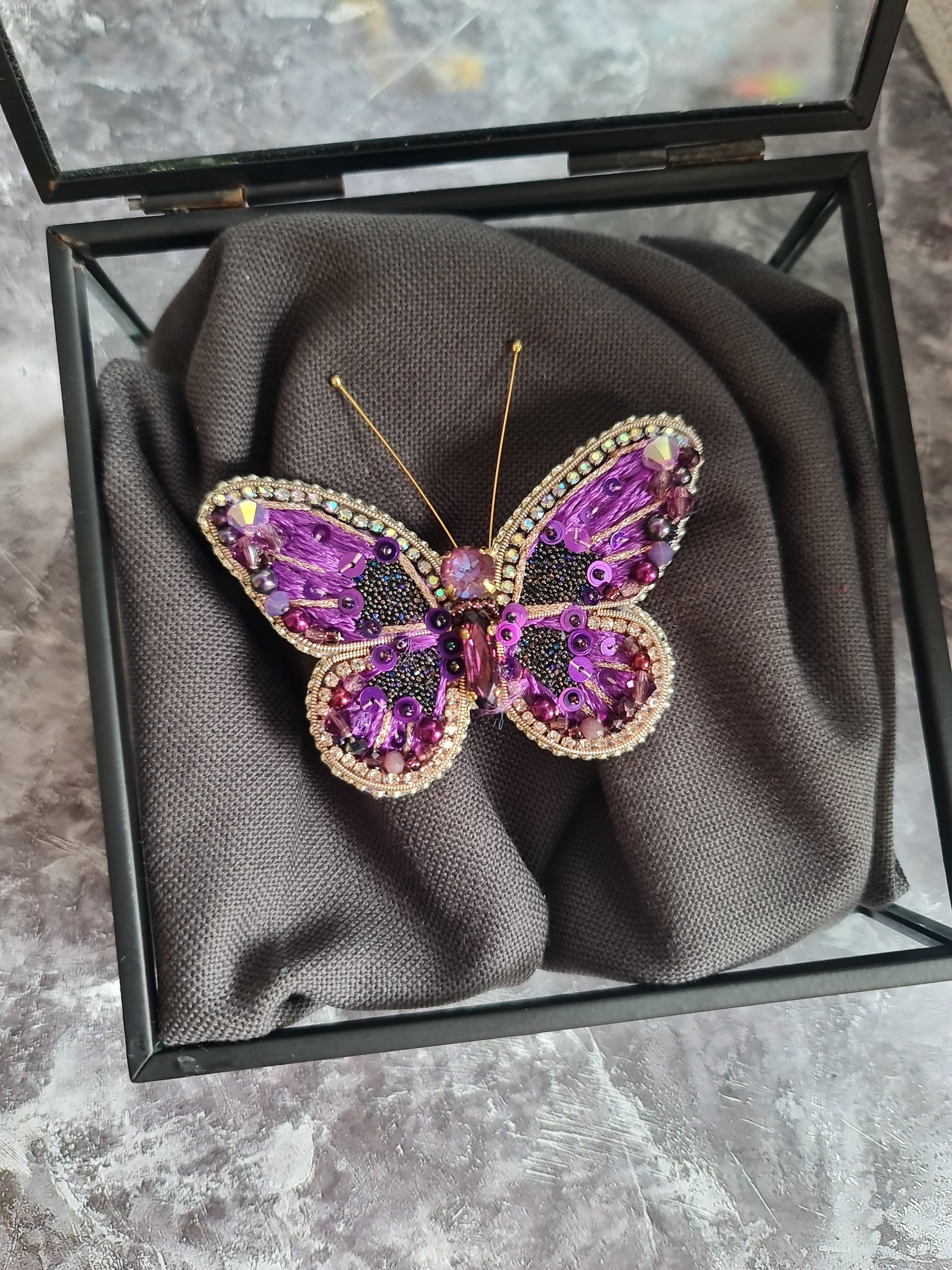 Butterfly Beaded Brooch, Hand Embroidered Insect Pin