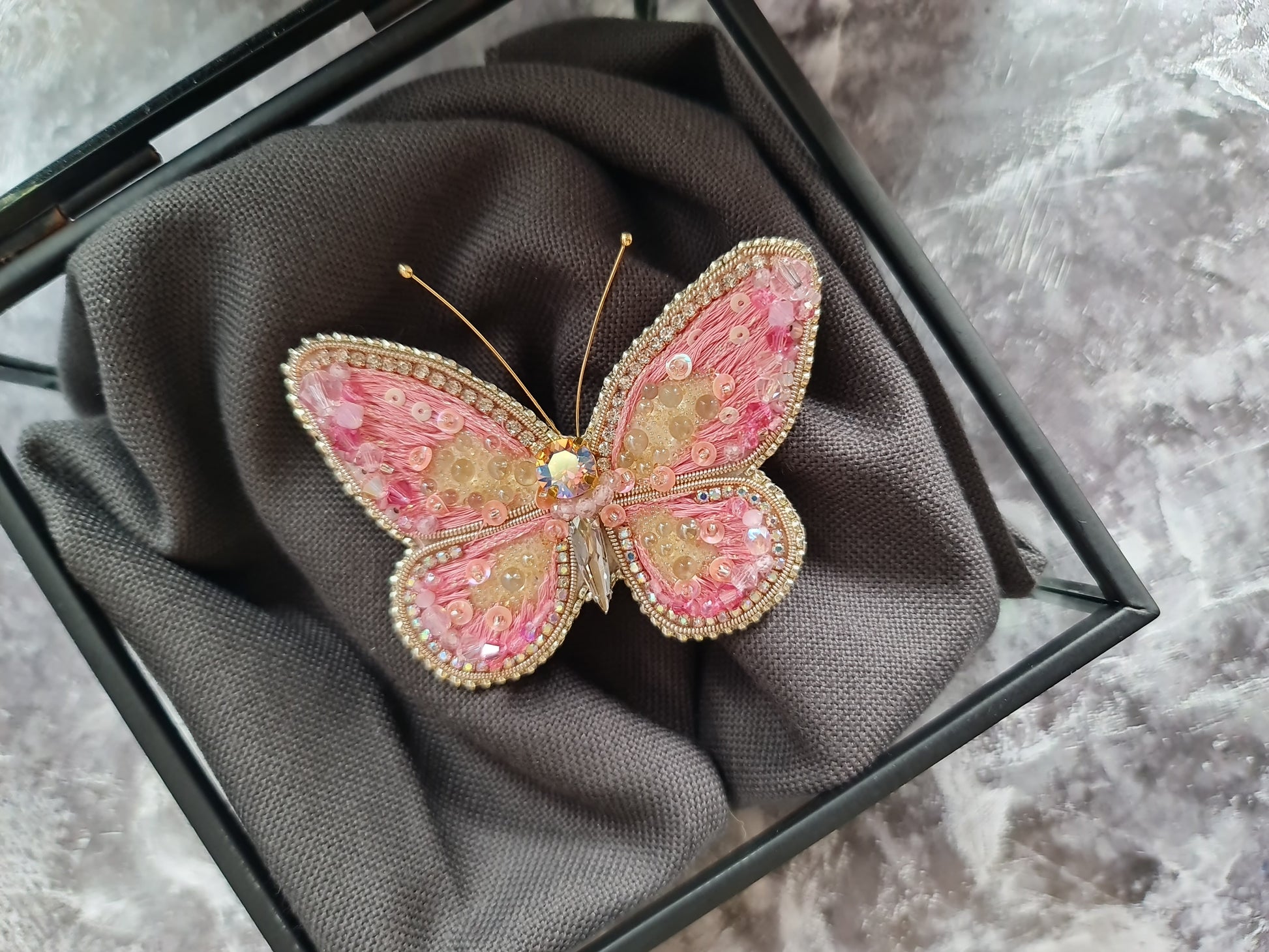 Butterfly Beaded Brooch, Hand Embroidered Insect Pin