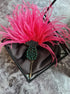 Handmade Feather Thistle statement brooch with beaded base and soft feathers, available in beige brown and bright pink color option