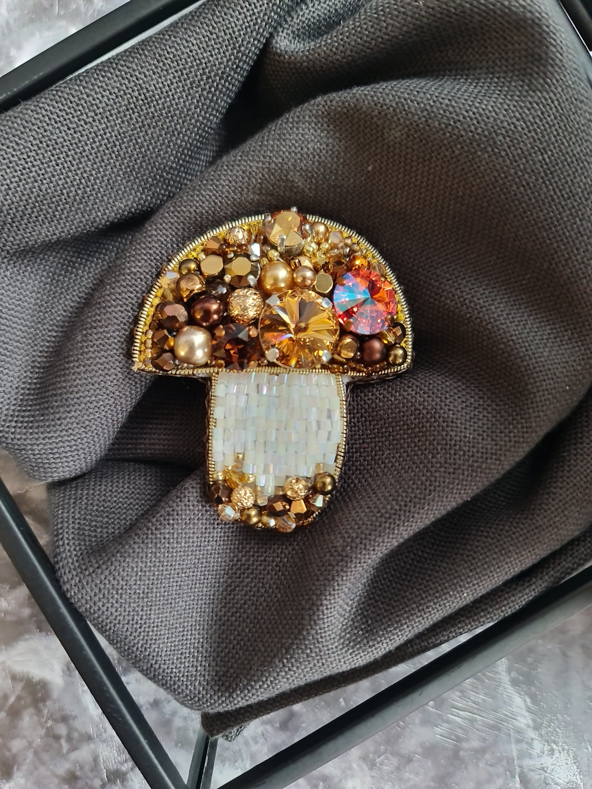 Brown Mushroom Beaded Brooch