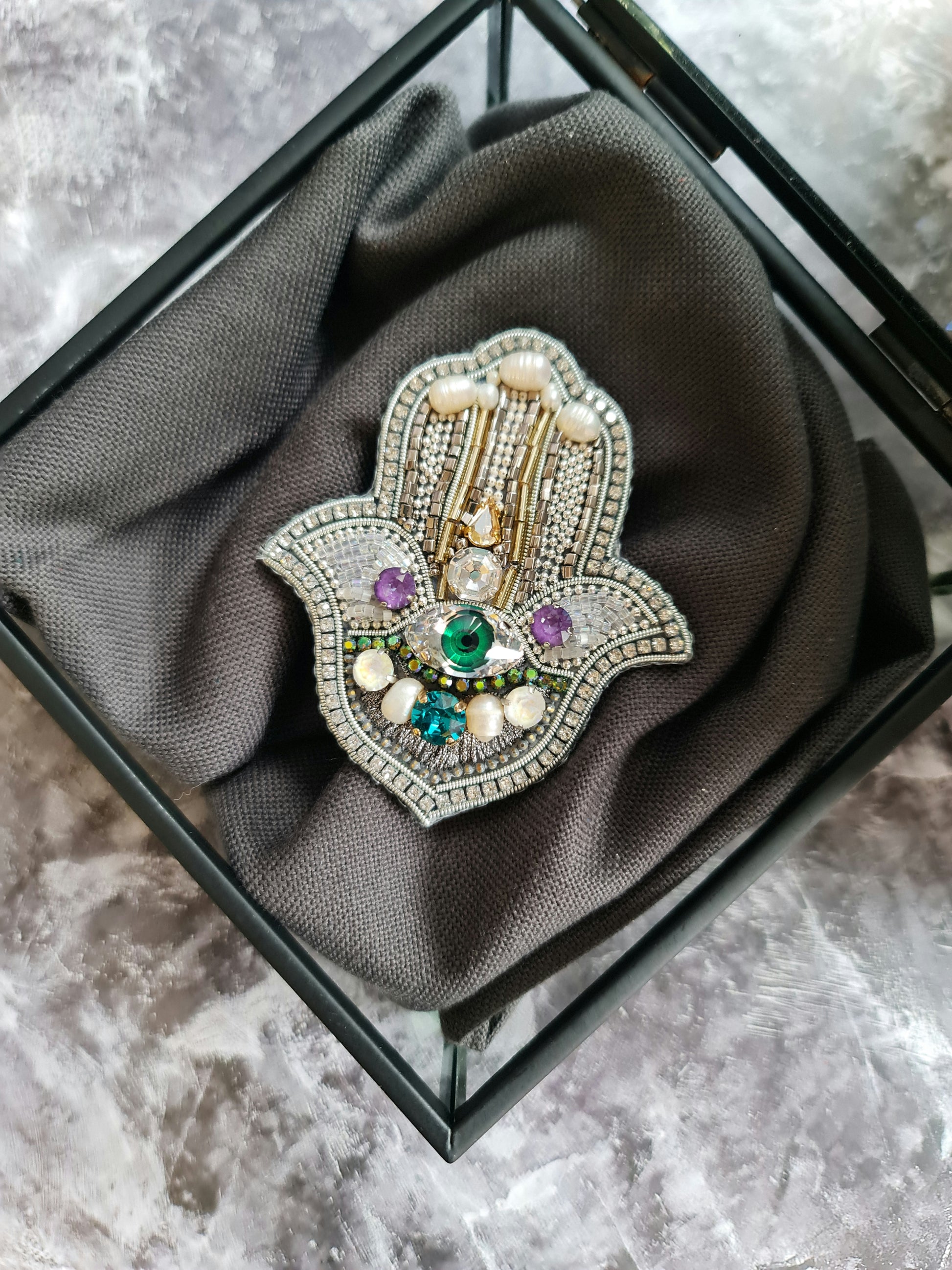 Hamsa Hand Beaded Brooch