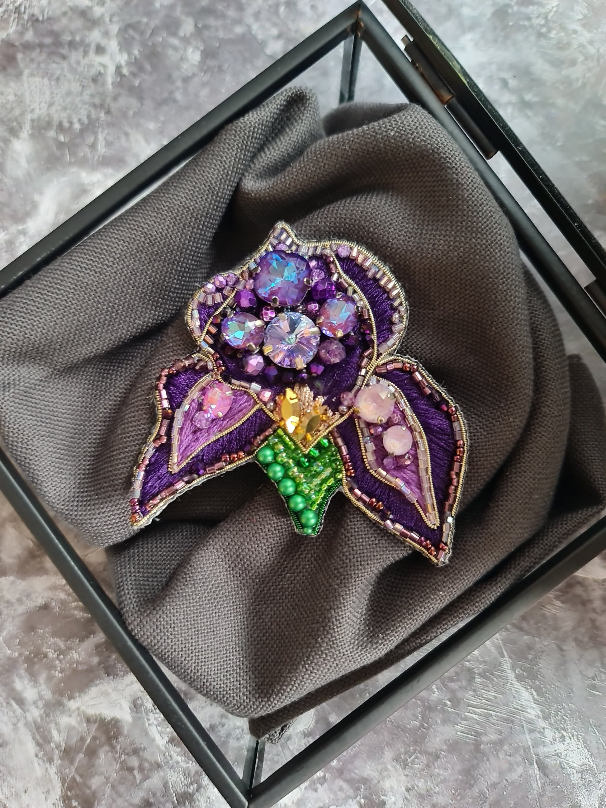 Purple Iris Beaded Brooch