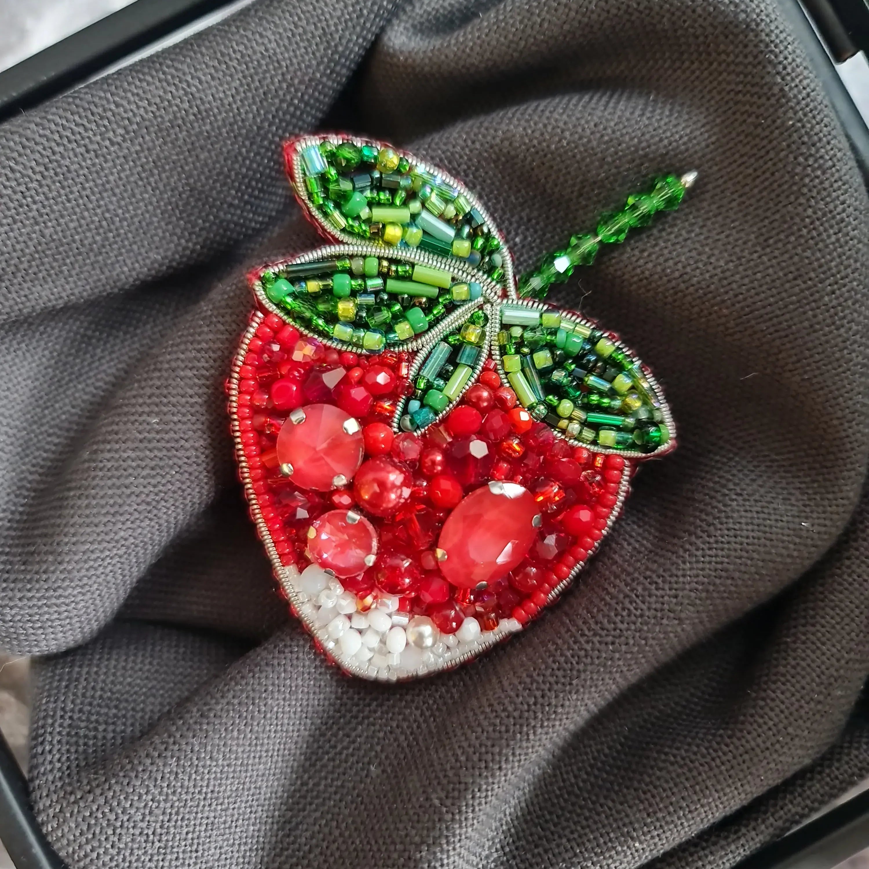 Red Strawberry Beaded Brooch
