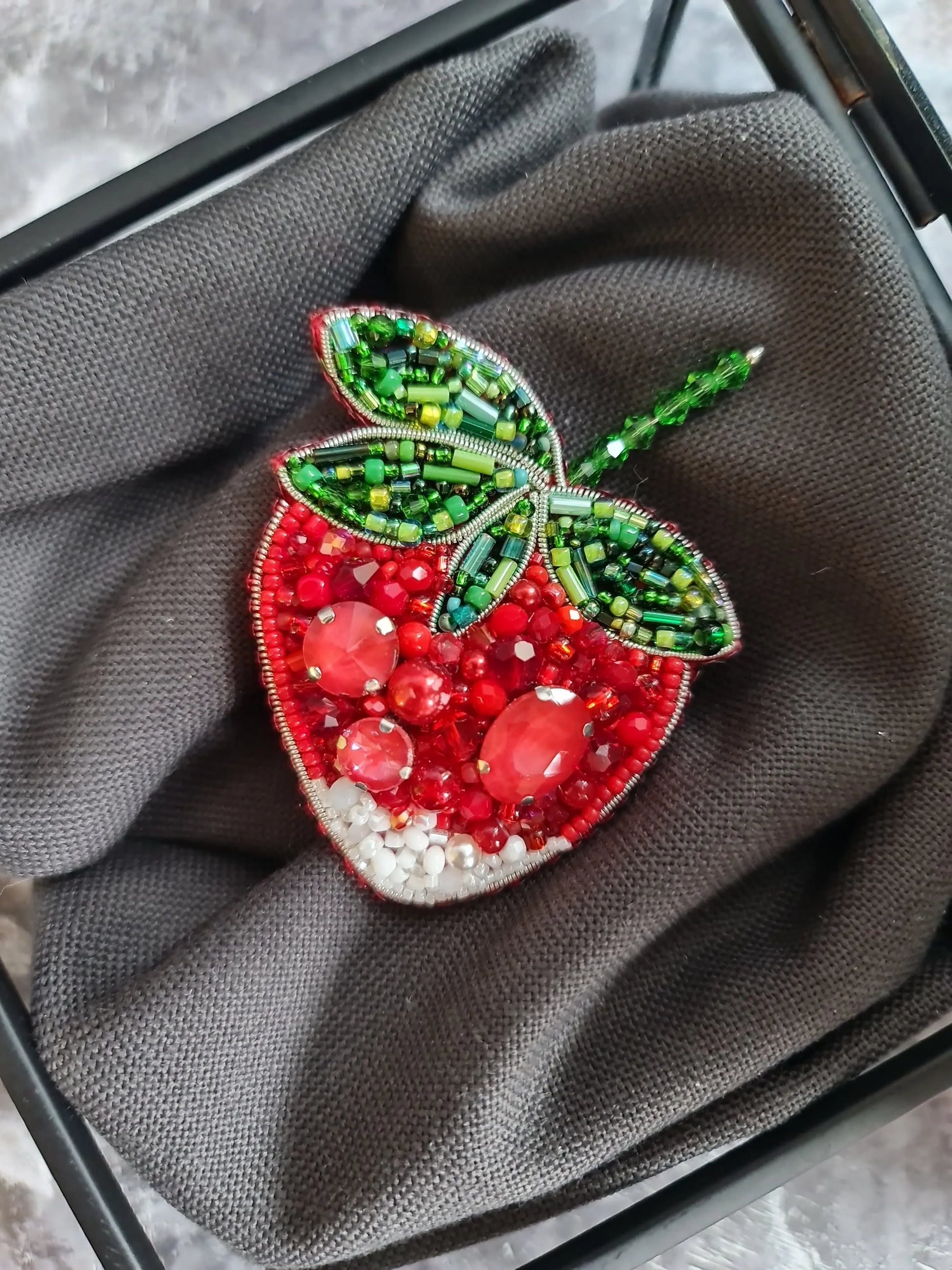 Red Strawberry Beaded Brooch