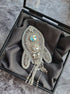 Rocket beaded brooches hand embroidered in silver rose gold and green purple colors with crystals pearls and celestial details