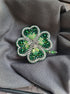 Green clover beaded brooch hand embroidered with rhinestones beads and crystal details
