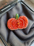 Pumpkin beaded brooch hand embroidered with orange beads crystals and green stem detail