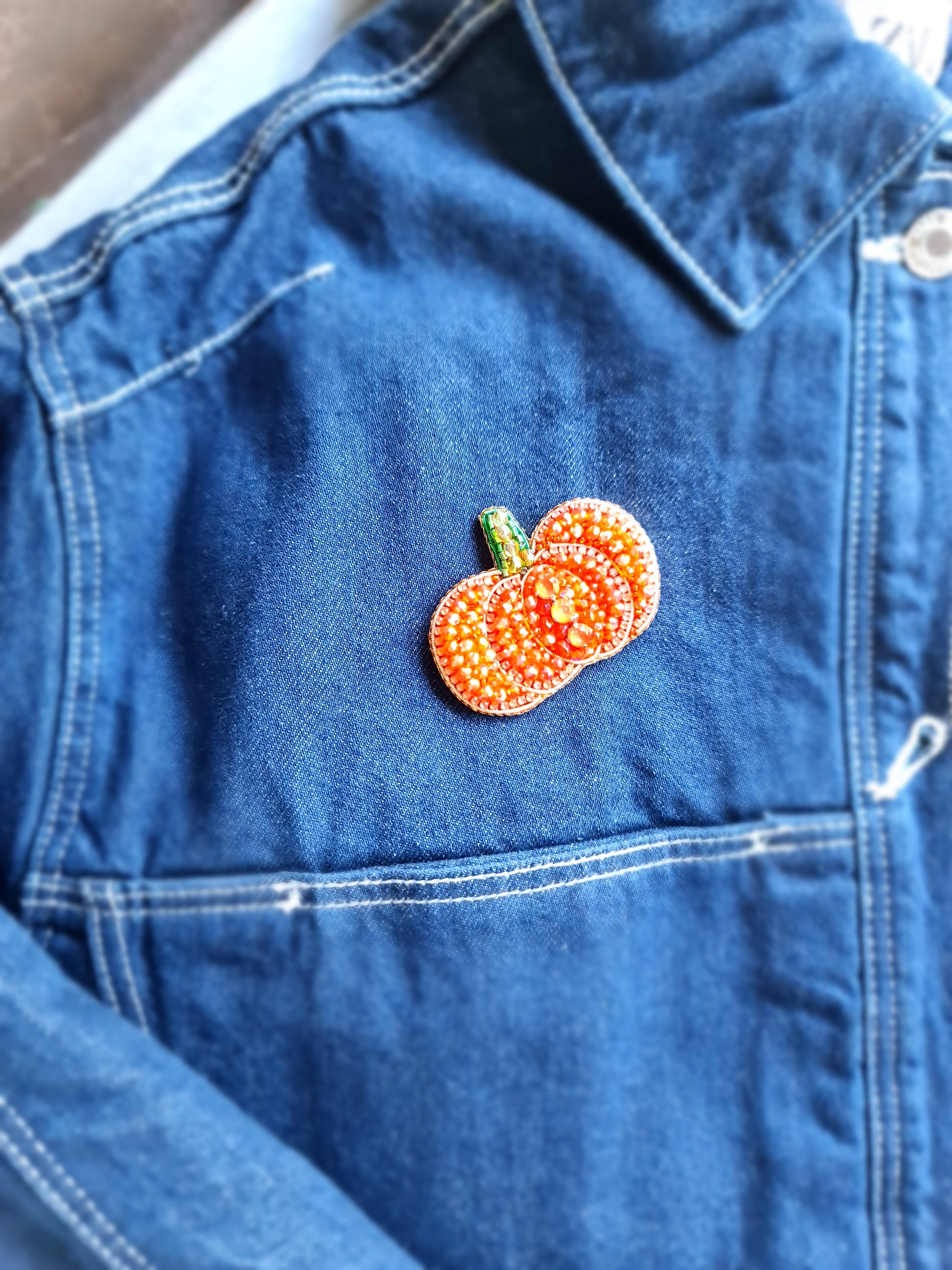 Pumpkin Beaded Brooch