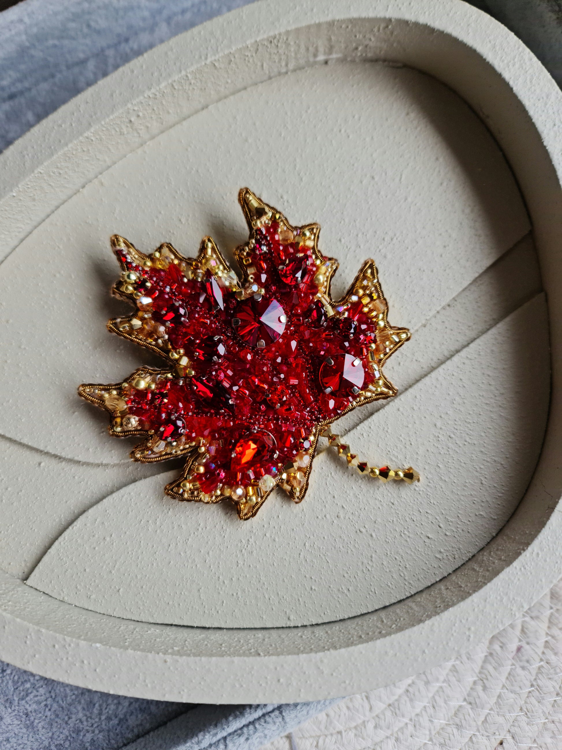 Red Maple Leaf Beaded Brooch