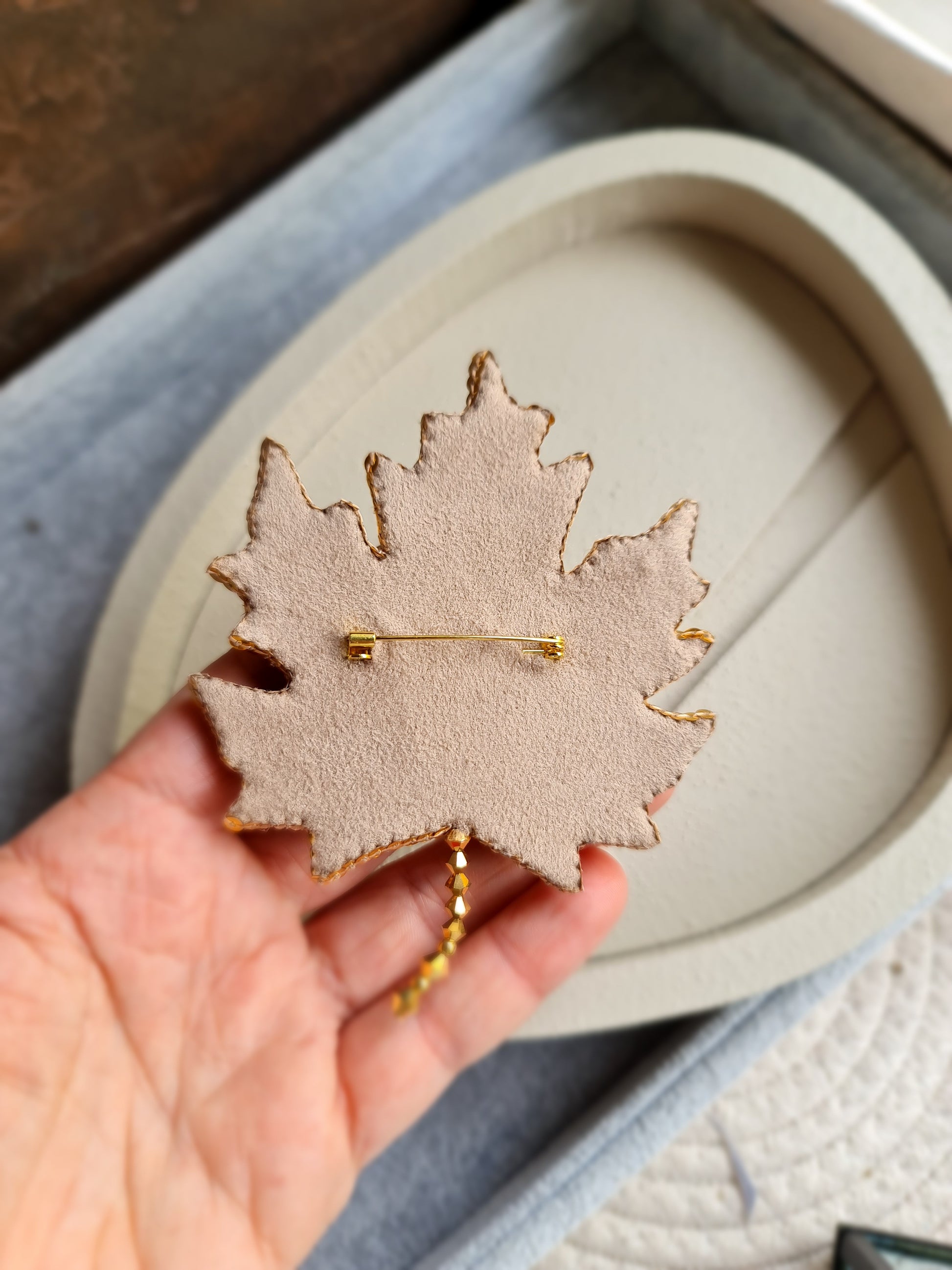 Red Maple Leaf Beaded Brooch