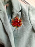 Red maple leaf beaded brooch hand embroidered with crystals and gold details